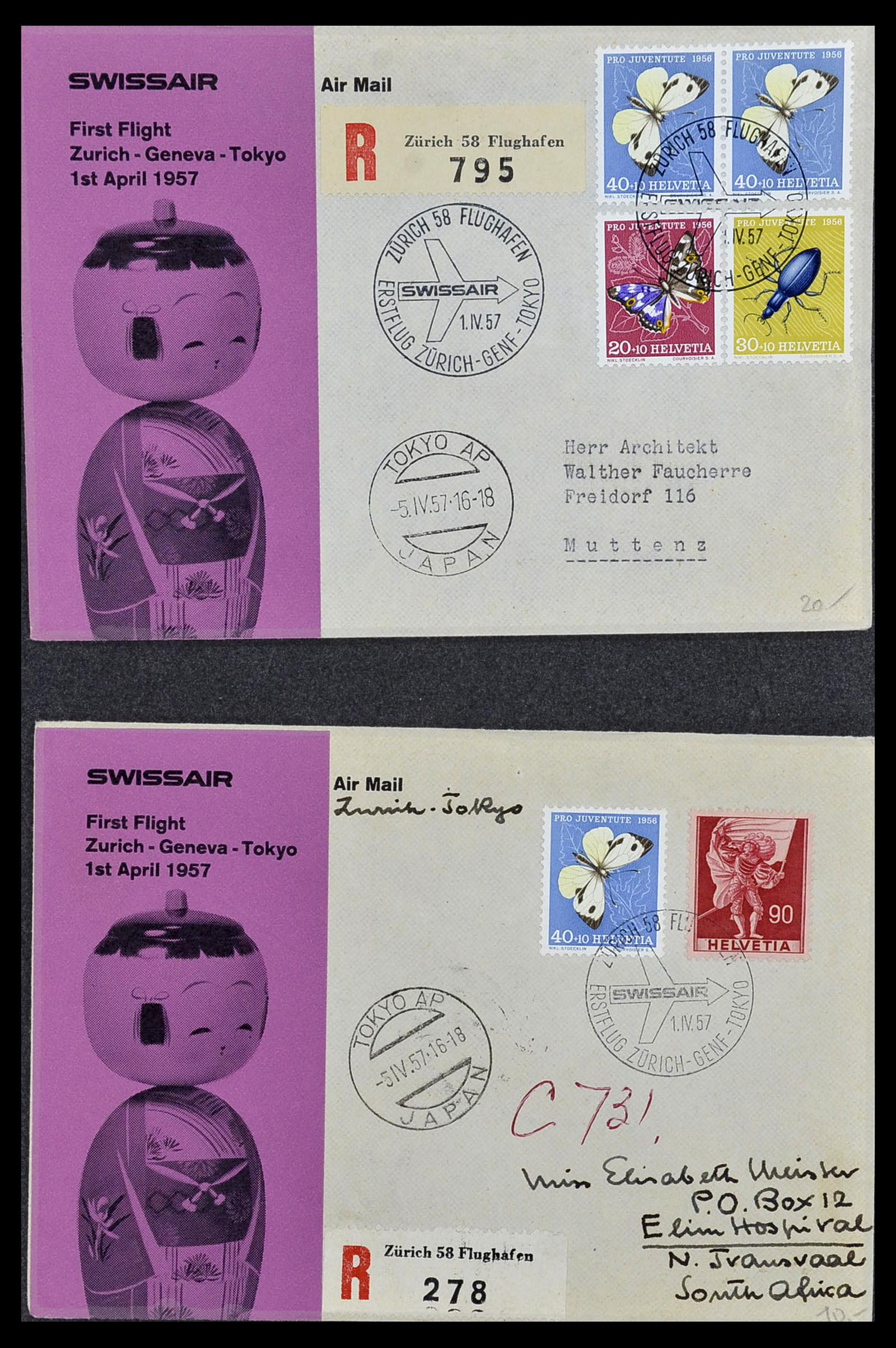 34141 040 - Postzegelverzameling 34141 Zwitserland luchtpost brieven 1920-1960.