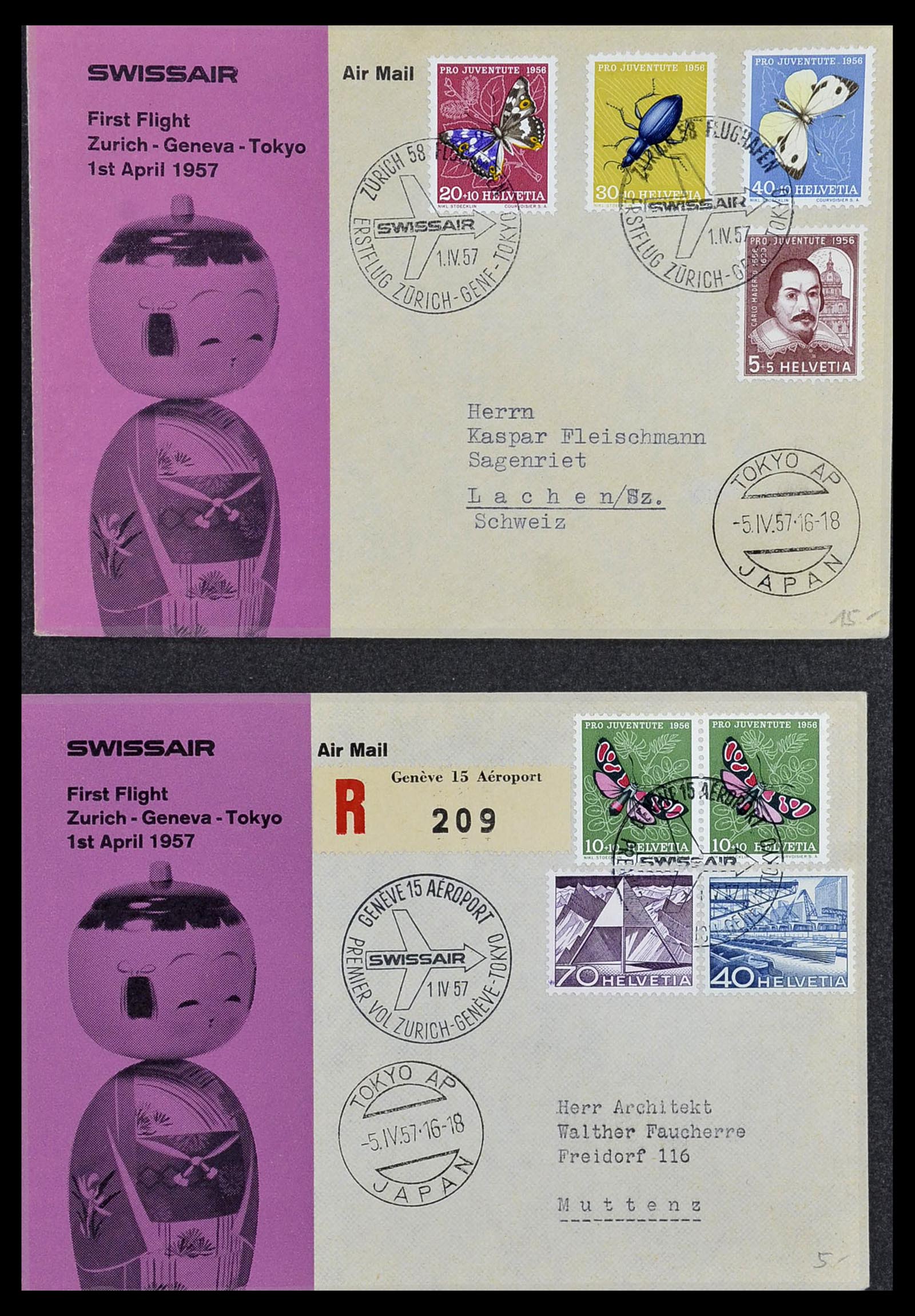 34141 043 - Postzegelverzameling 34141 Zwitserland luchtpost brieven 1920-1960.