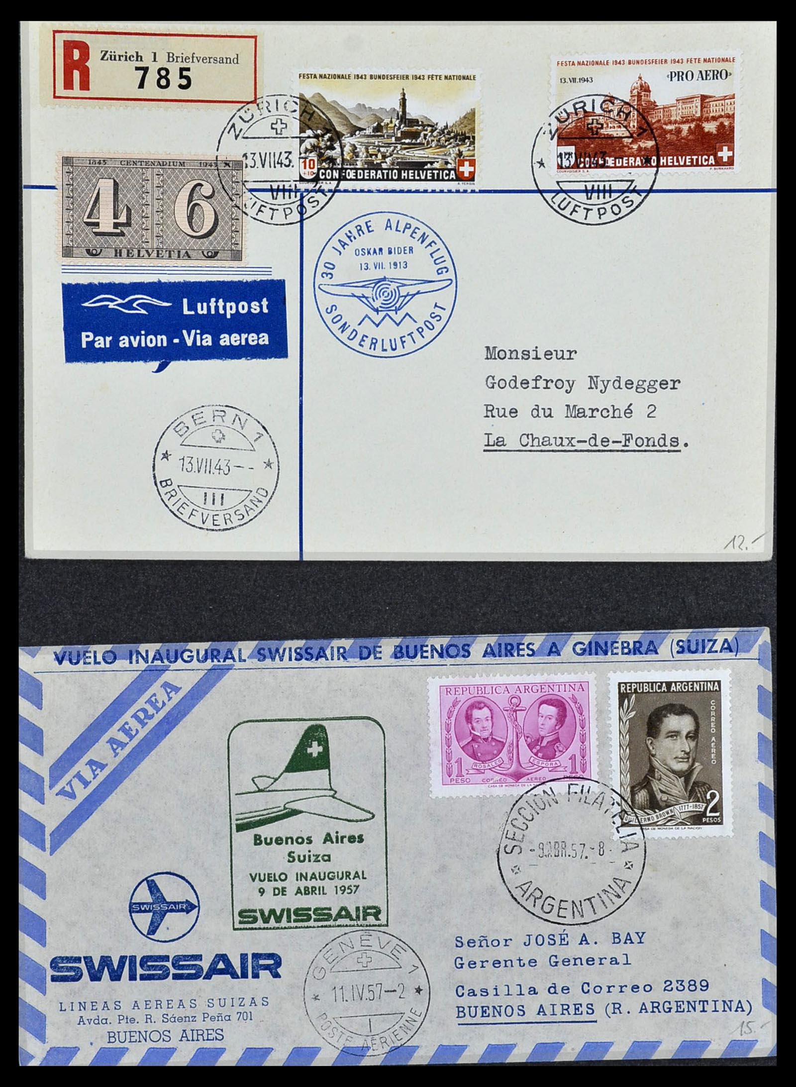 34141 044 - Postzegelverzameling 34141 Zwitserland luchtpost brieven 1920-1960.