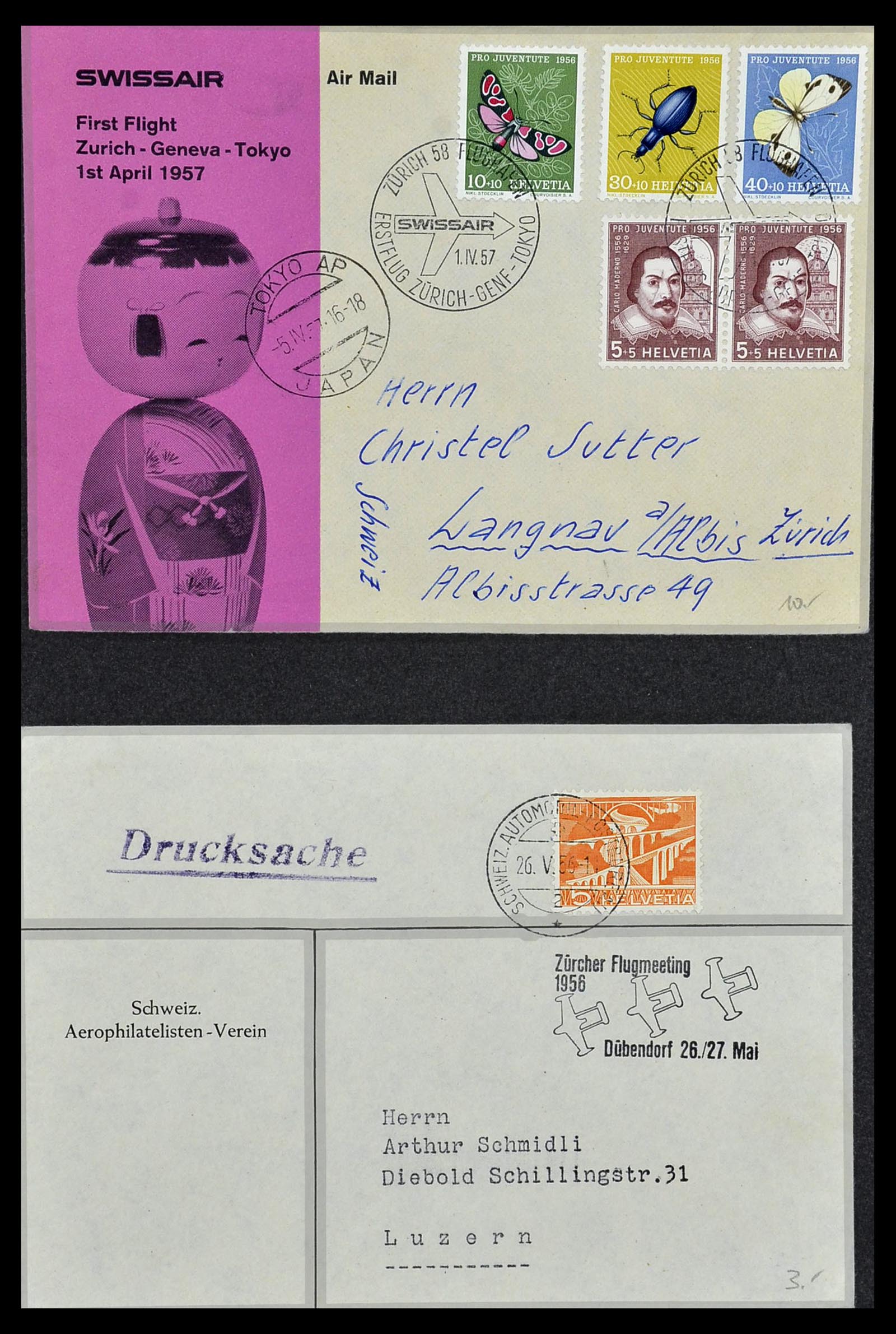 34141 057 - Postzegelverzameling 34141 Zwitserland luchtpost brieven 1920-1960.