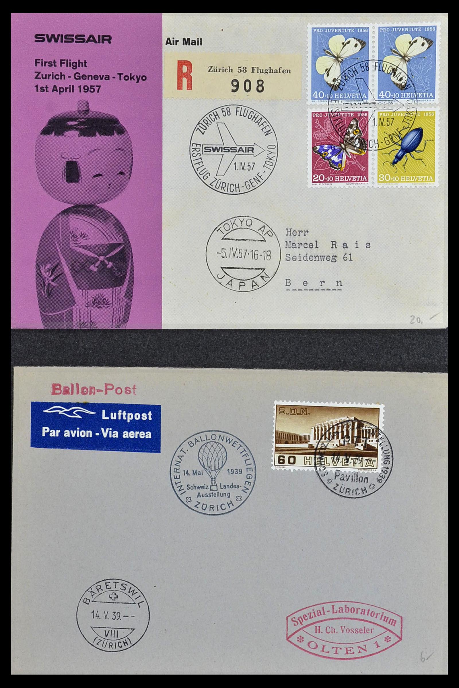 34141 075 - Stamp collection 34141 Switzerland airmail covers 1920-1960.