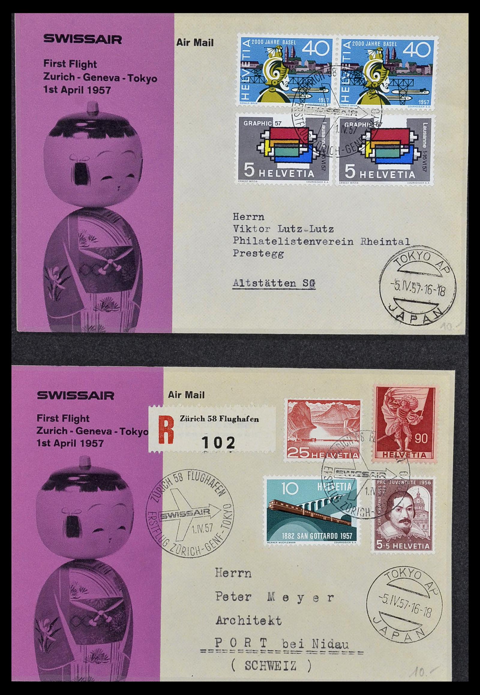 34141 122 - Postzegelverzameling 34141 Zwitserland luchtpost brieven 1920-1960.