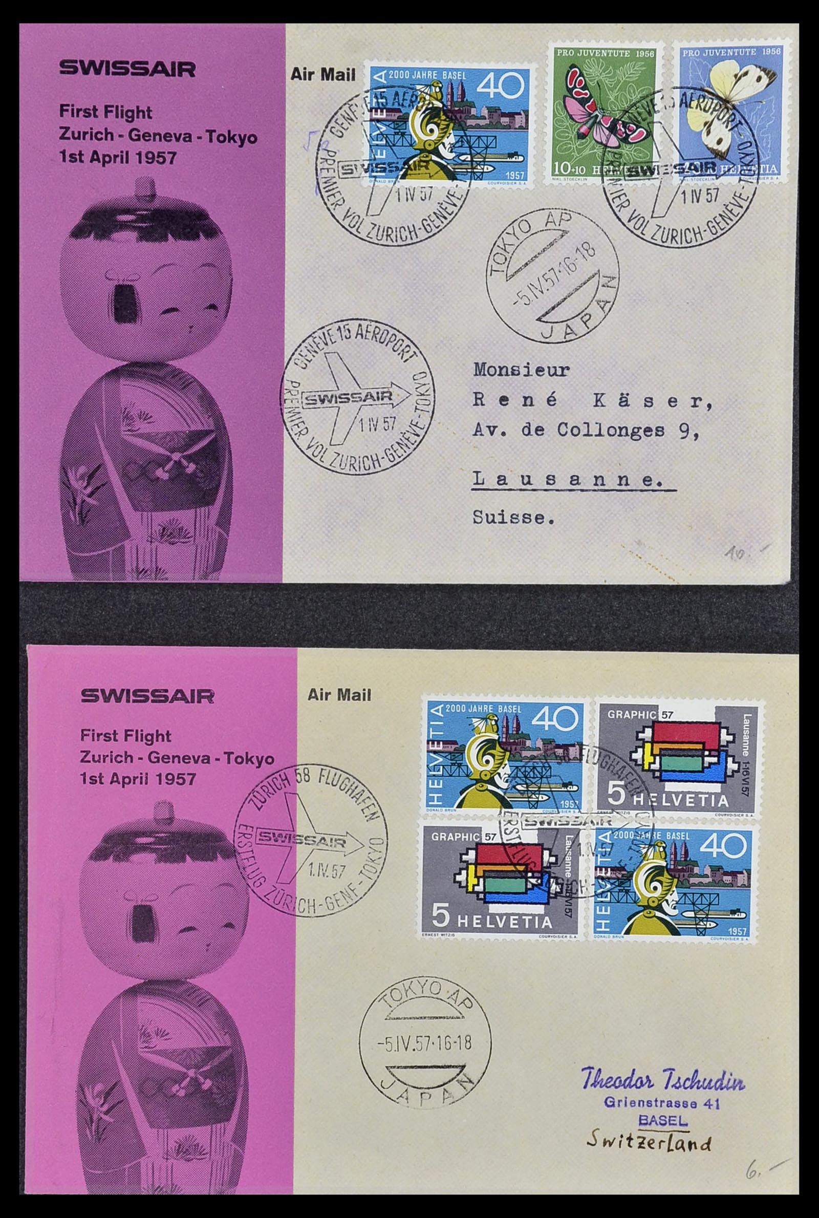 34141 123 - Postzegelverzameling 34141 Zwitserland luchtpost brieven 1920-1960.