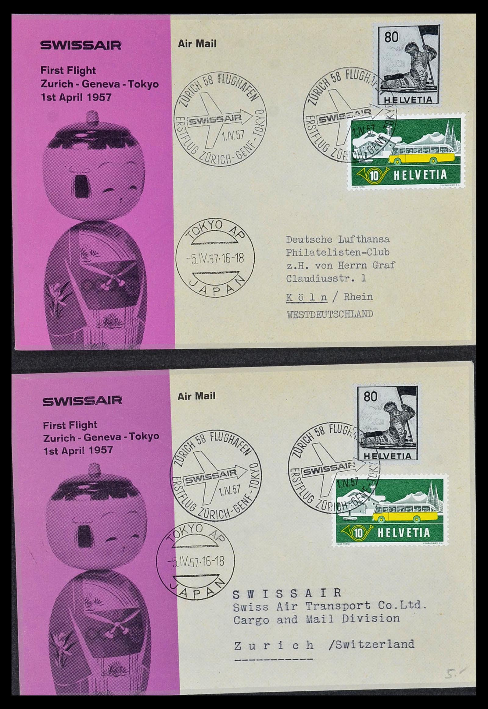 34141 124 - Postzegelverzameling 34141 Zwitserland luchtpost brieven 1920-1960.