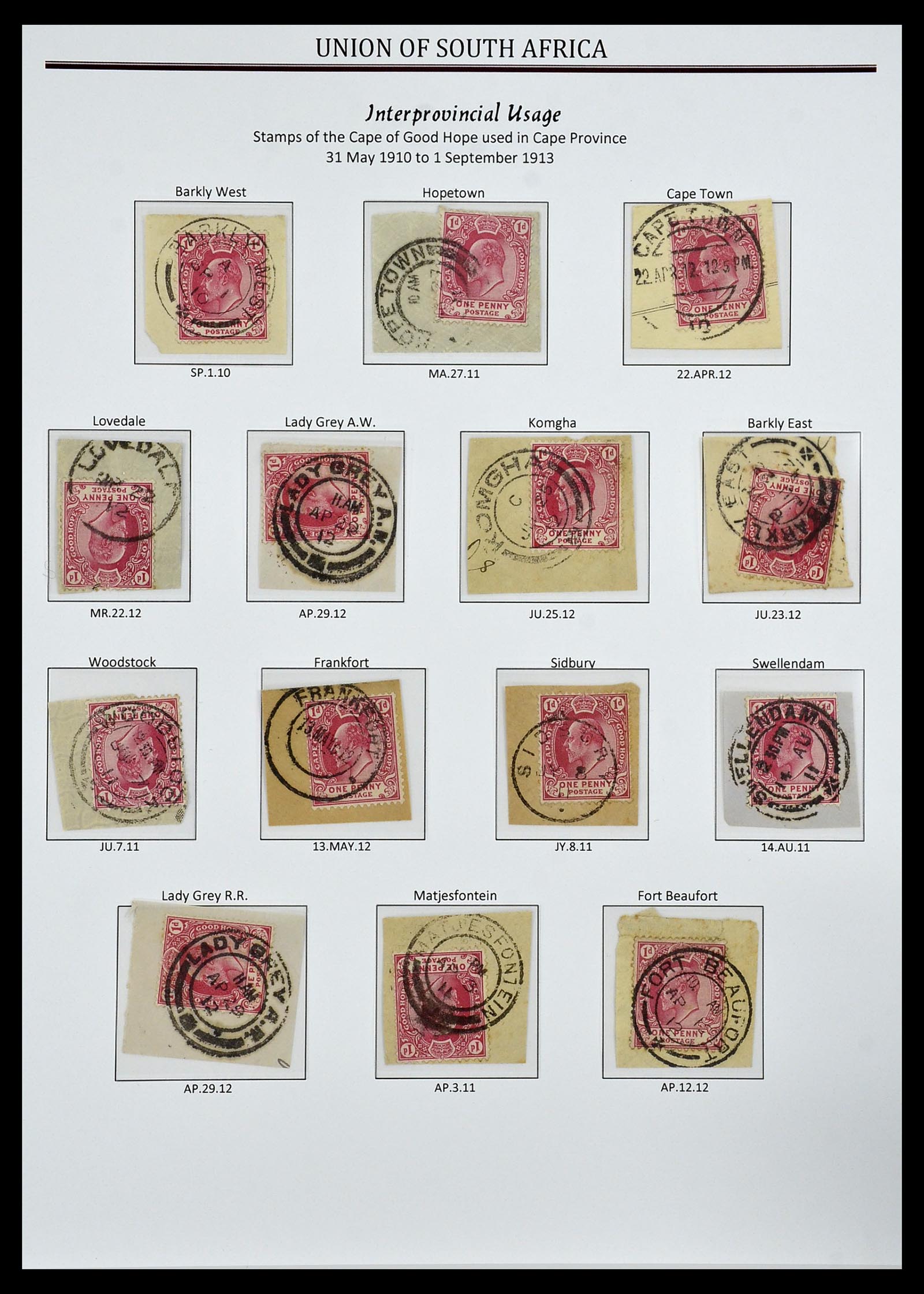 34239 001 - Postzegelverzameling 34239 Zuid Afrika stempels 1910-1913.
