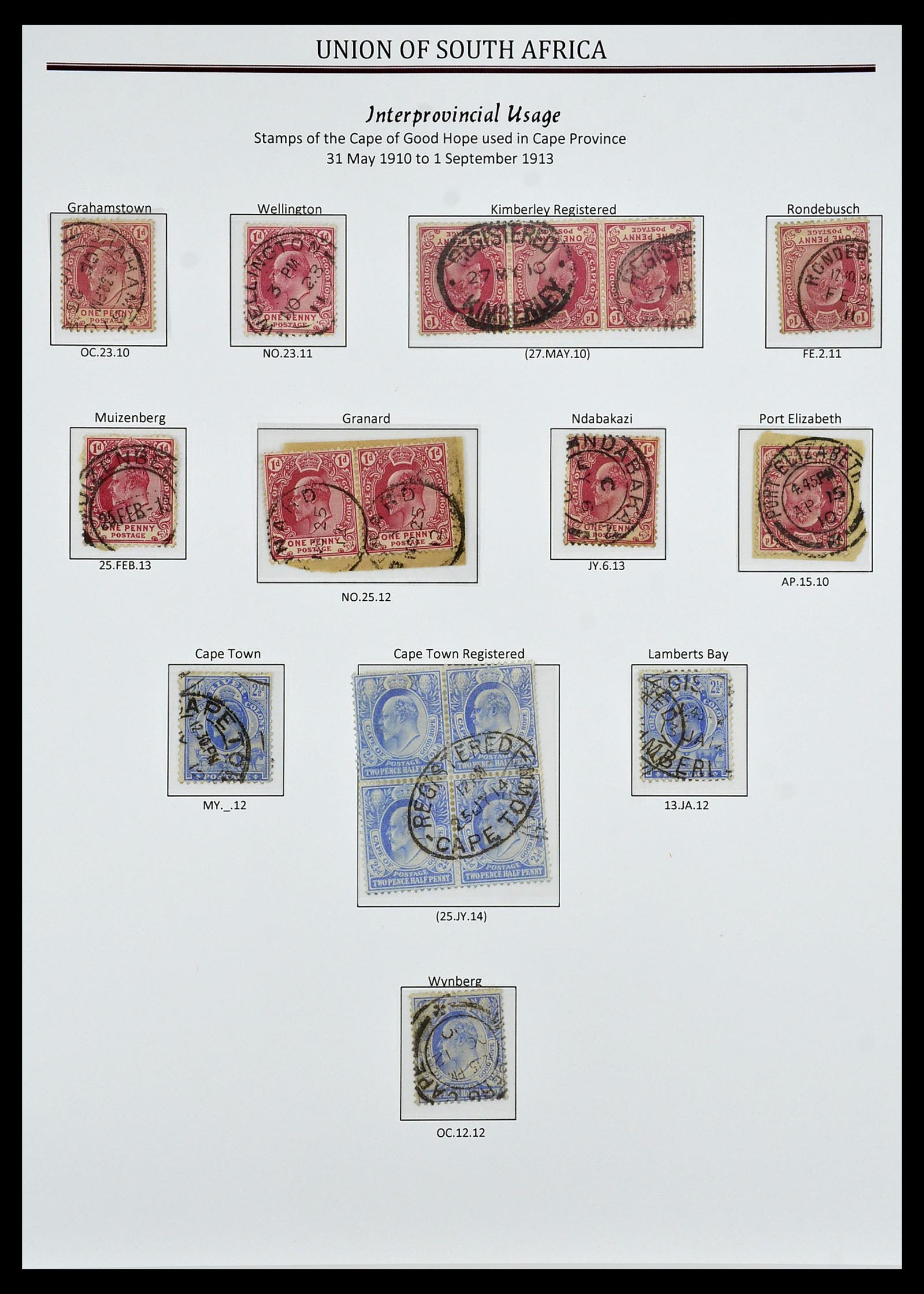 34239 002 - Postzegelverzameling 34239 Zuid Afrika stempels 1910-1913.