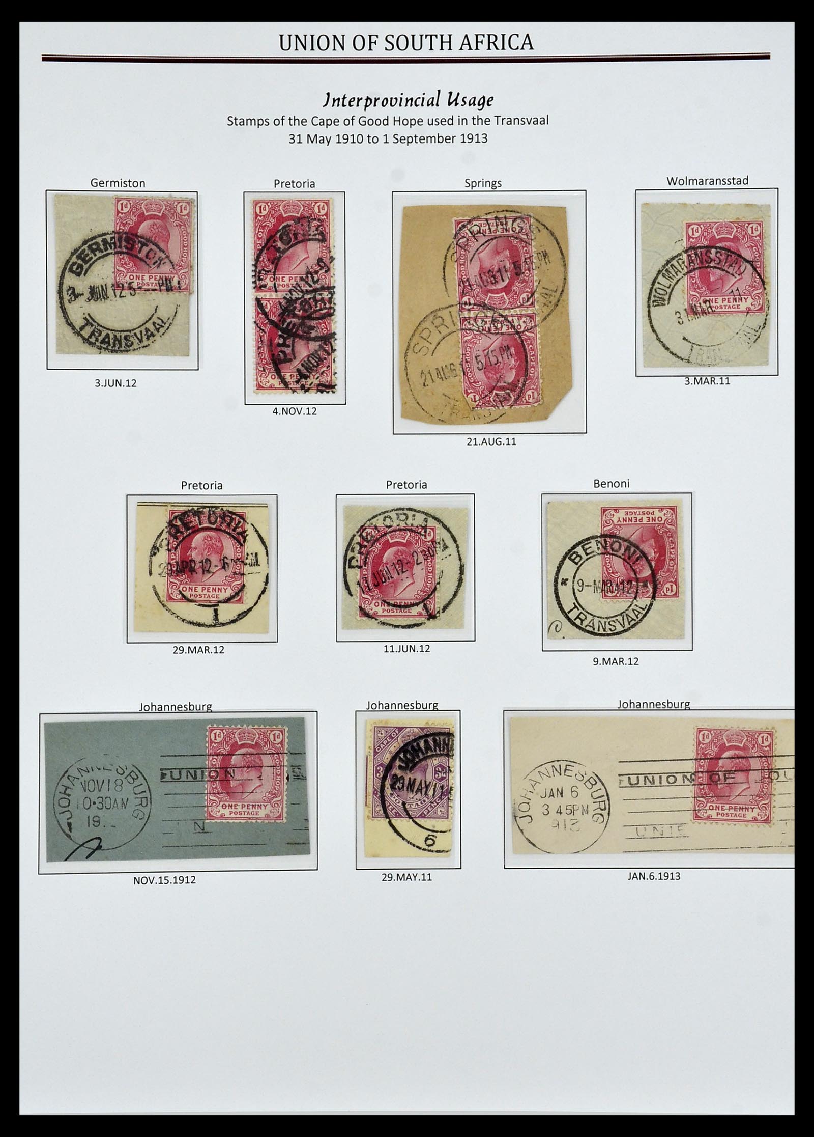 34239 004 - Postzegelverzameling 34239 Zuid Afrika stempels 1910-1913.