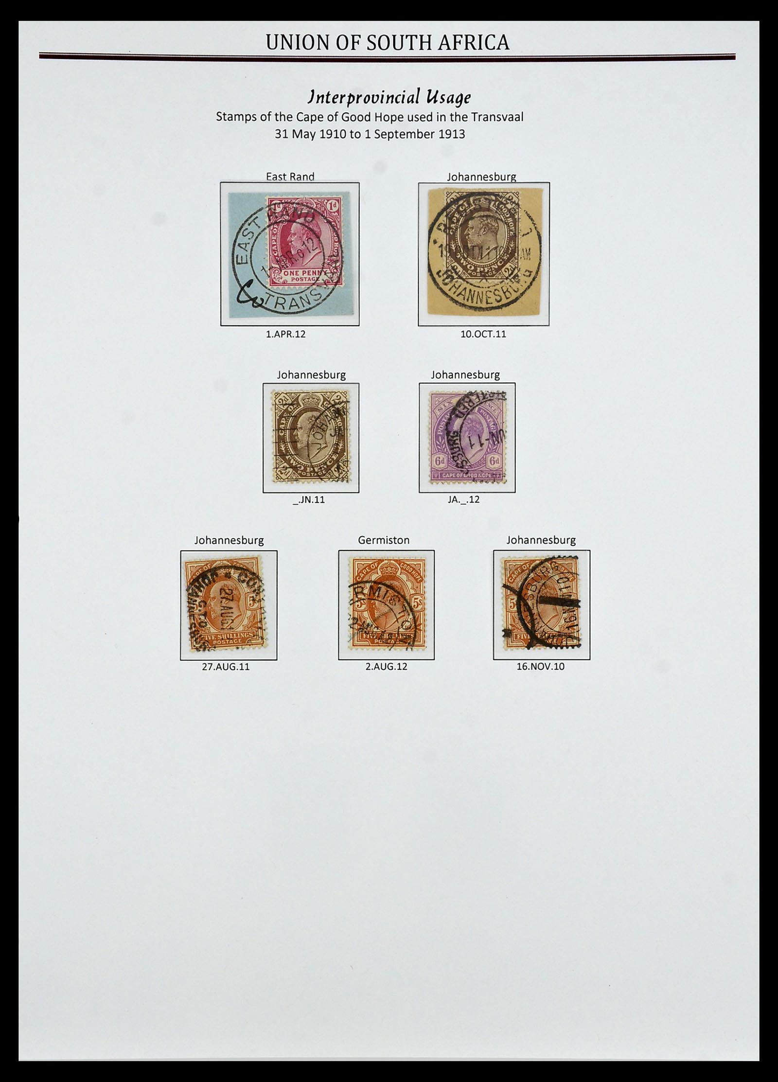 34239 006 - Stamp collection 34239 South Africa cancels 1910-1913.