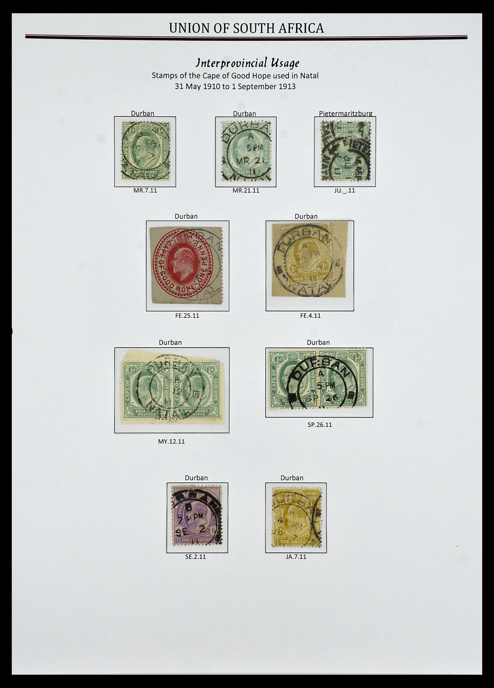 34239 007 - Stamp collection 34239 South Africa cancels 1910-1913.
