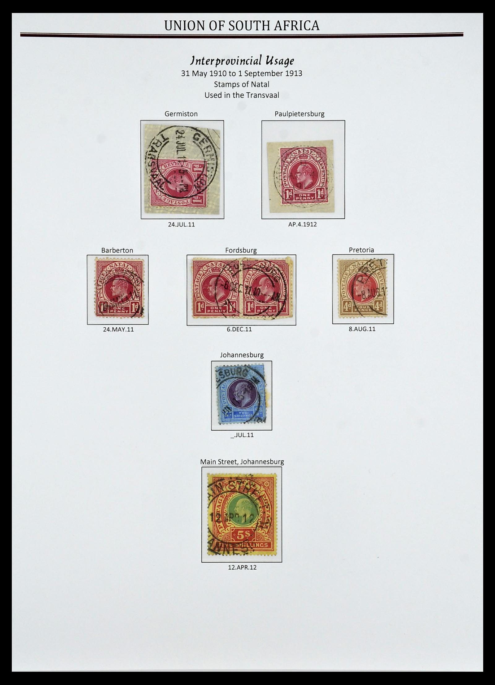 34239 013 - Postzegelverzameling 34239 Zuid Afrika stempels 1910-1913.