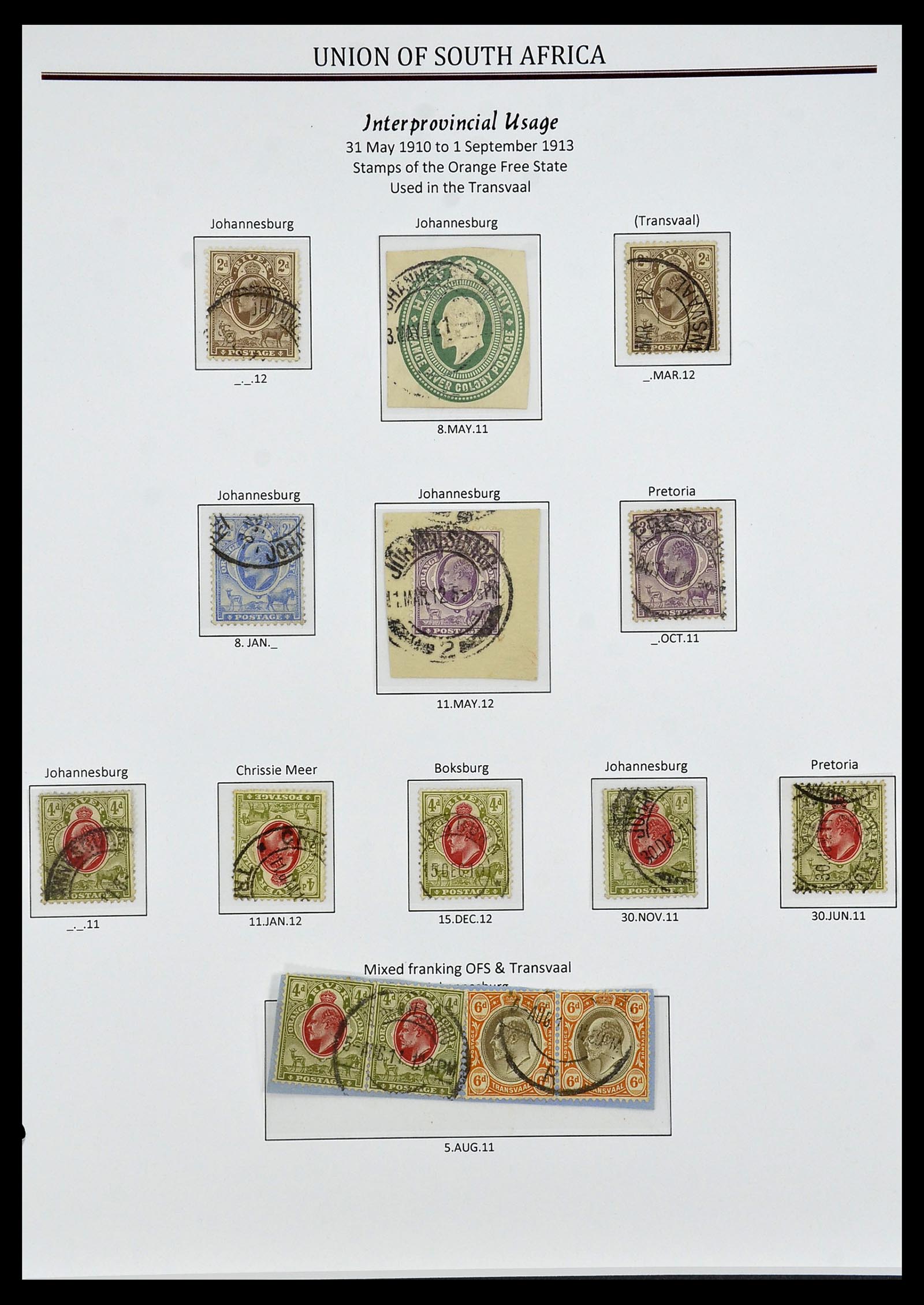 34239 018 - Stamp collection 34239 South Africa cancels 1910-1913.