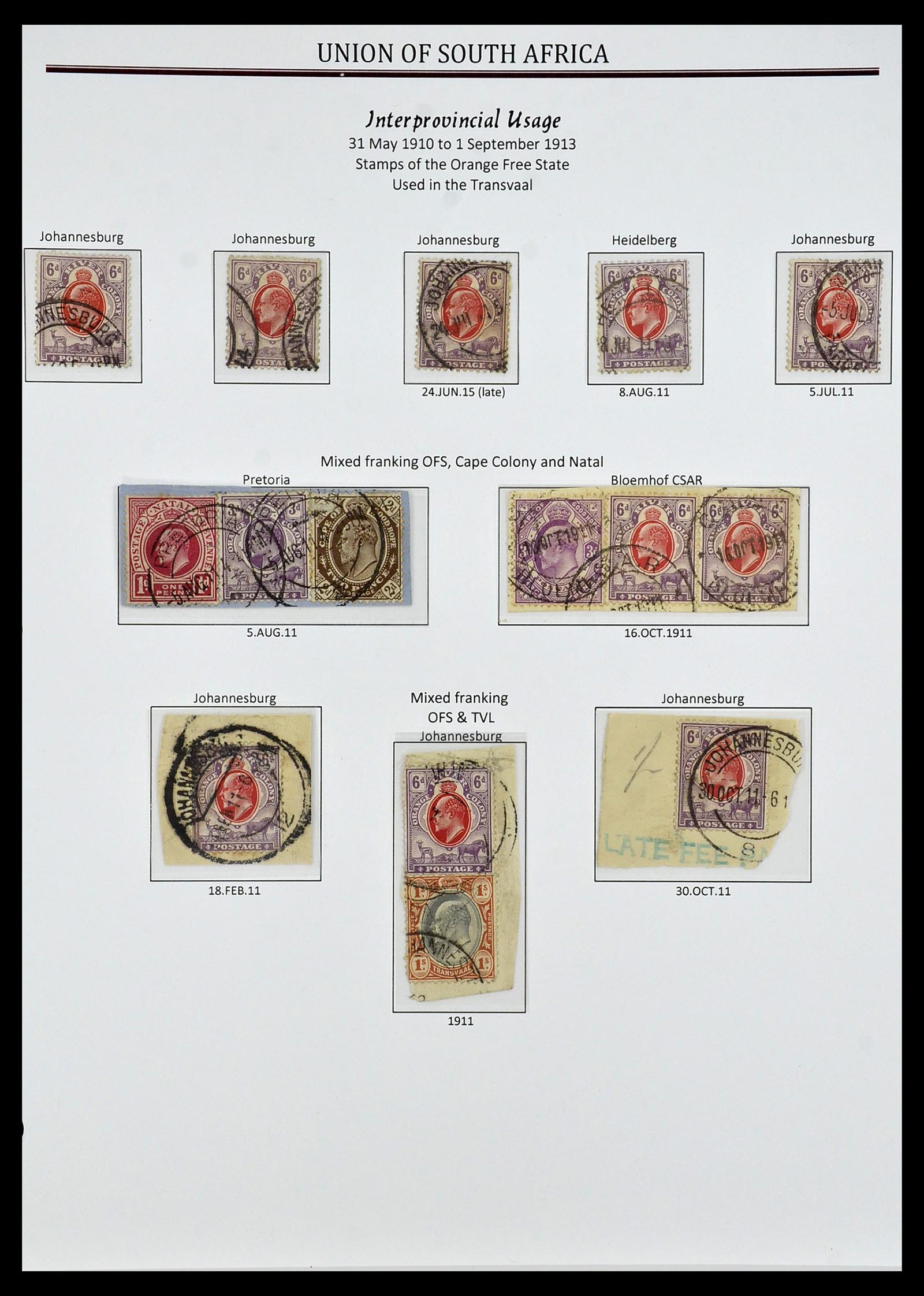 34239 019 - Postzegelverzameling 34239 Zuid Afrika stempels 1910-1913.