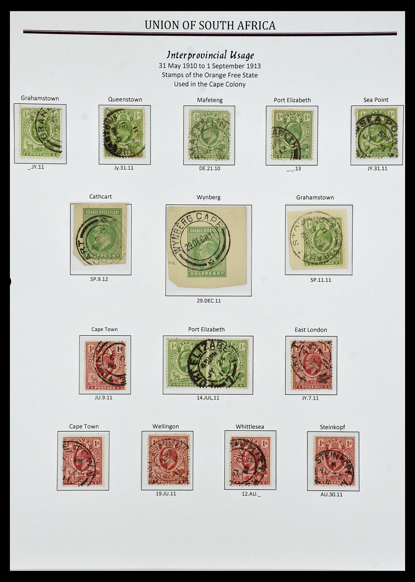 34239 021 - Stamp collection 34239 South Africa cancels 1910-1913.