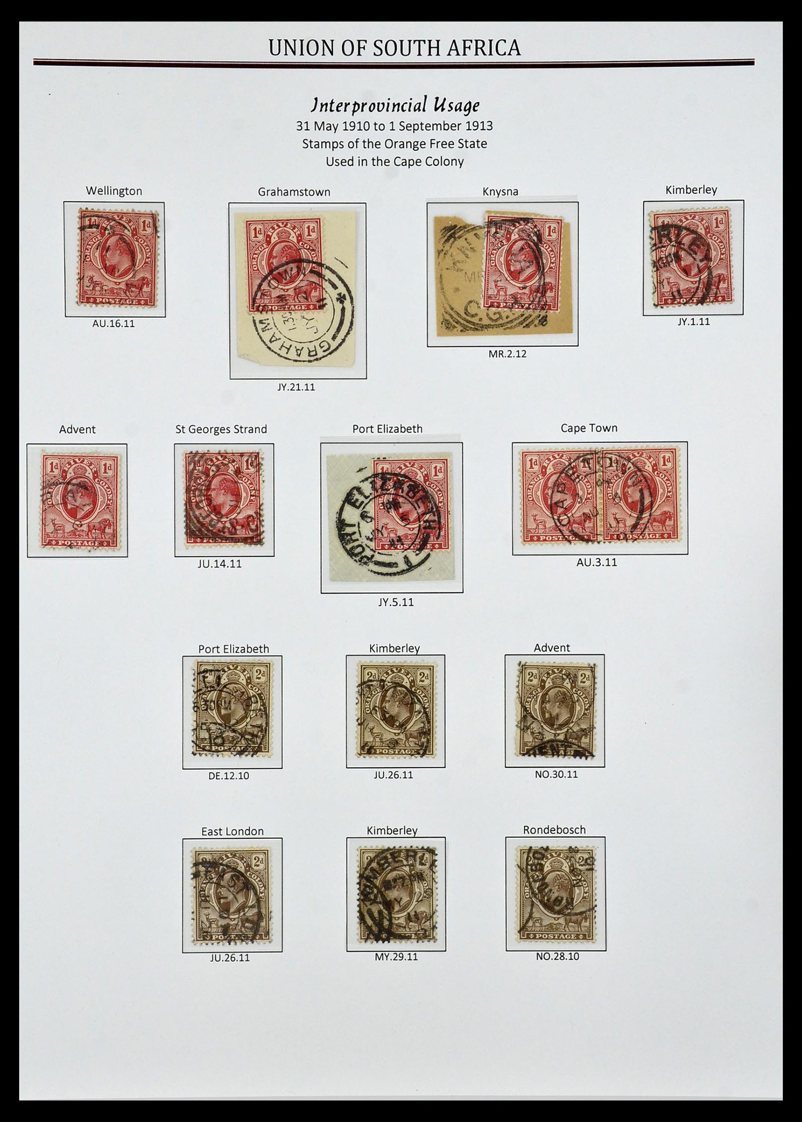 34239 022 - Stamp collection 34239 South Africa cancels 1910-1913.