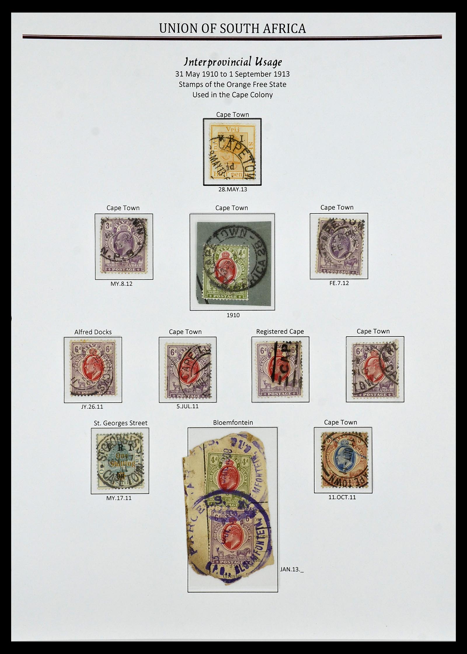34239 025 - Postzegelverzameling 34239 Zuid Afrika stempels 1910-1913.