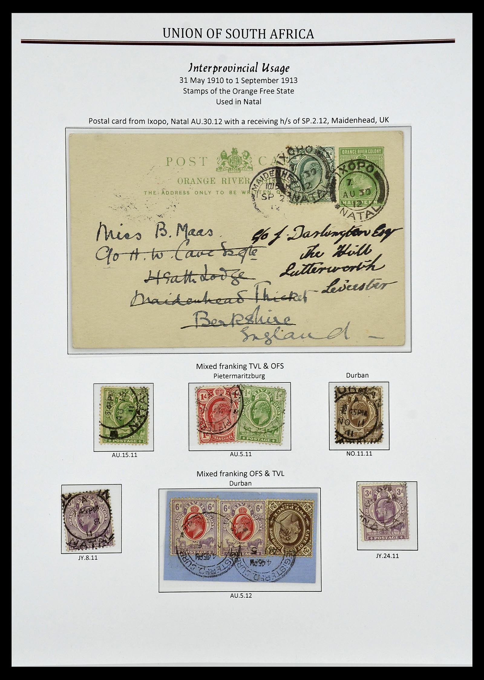 34239 026 - Stamp collection 34239 South Africa cancels 1910-1913.