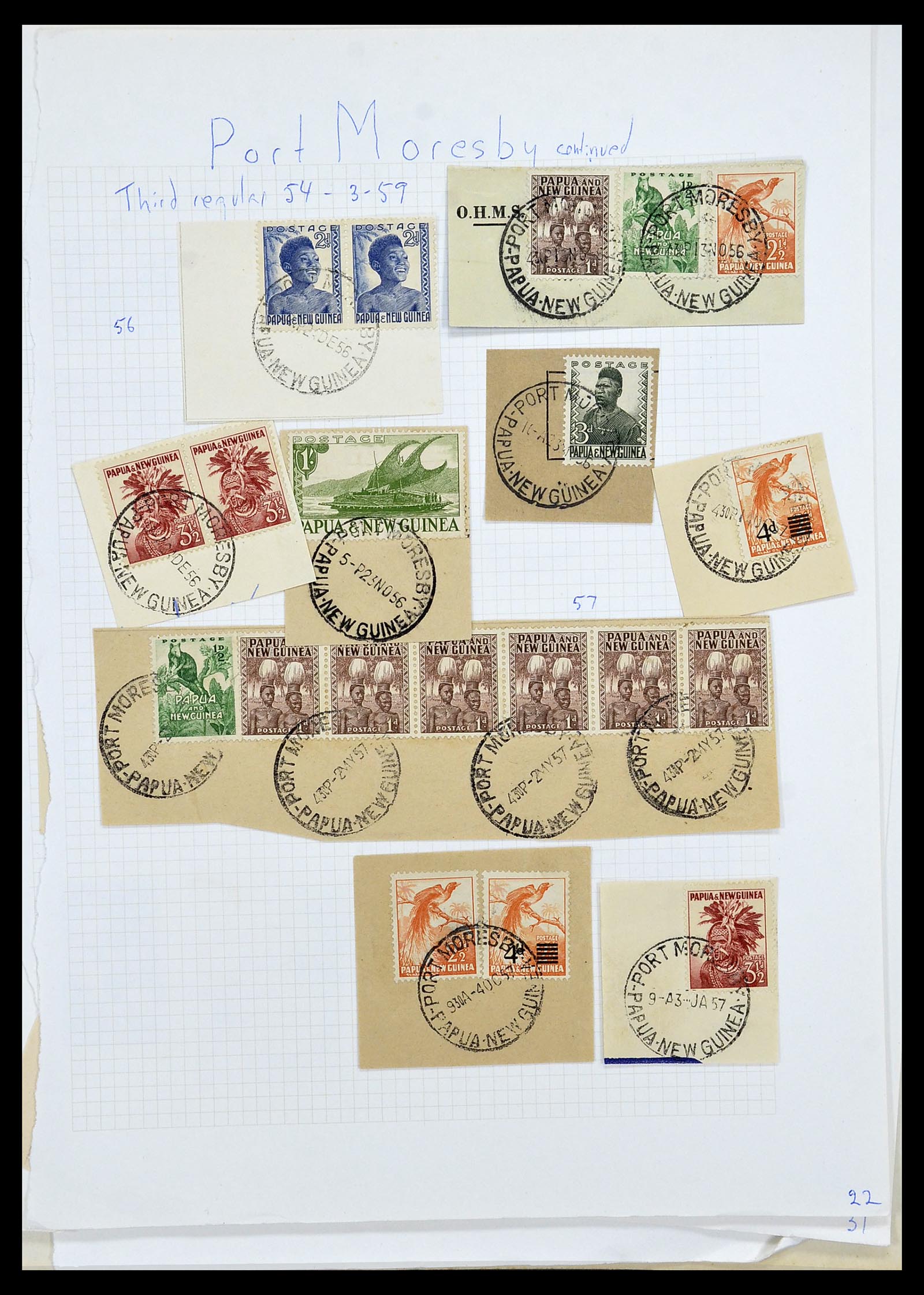 34384 003 - Postzegelverzameling 34384 Papua Nieuw Guinea stempels 1952-1980.