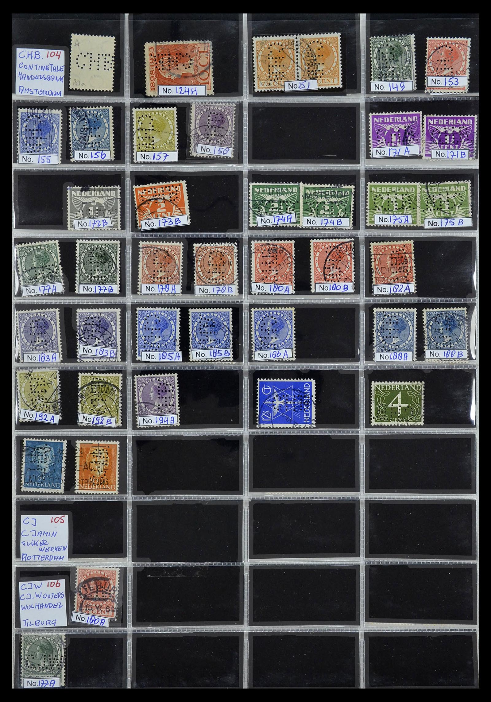 34390 054 - Stamp Collection 34390 Netherlands perfins 1872-1965.
