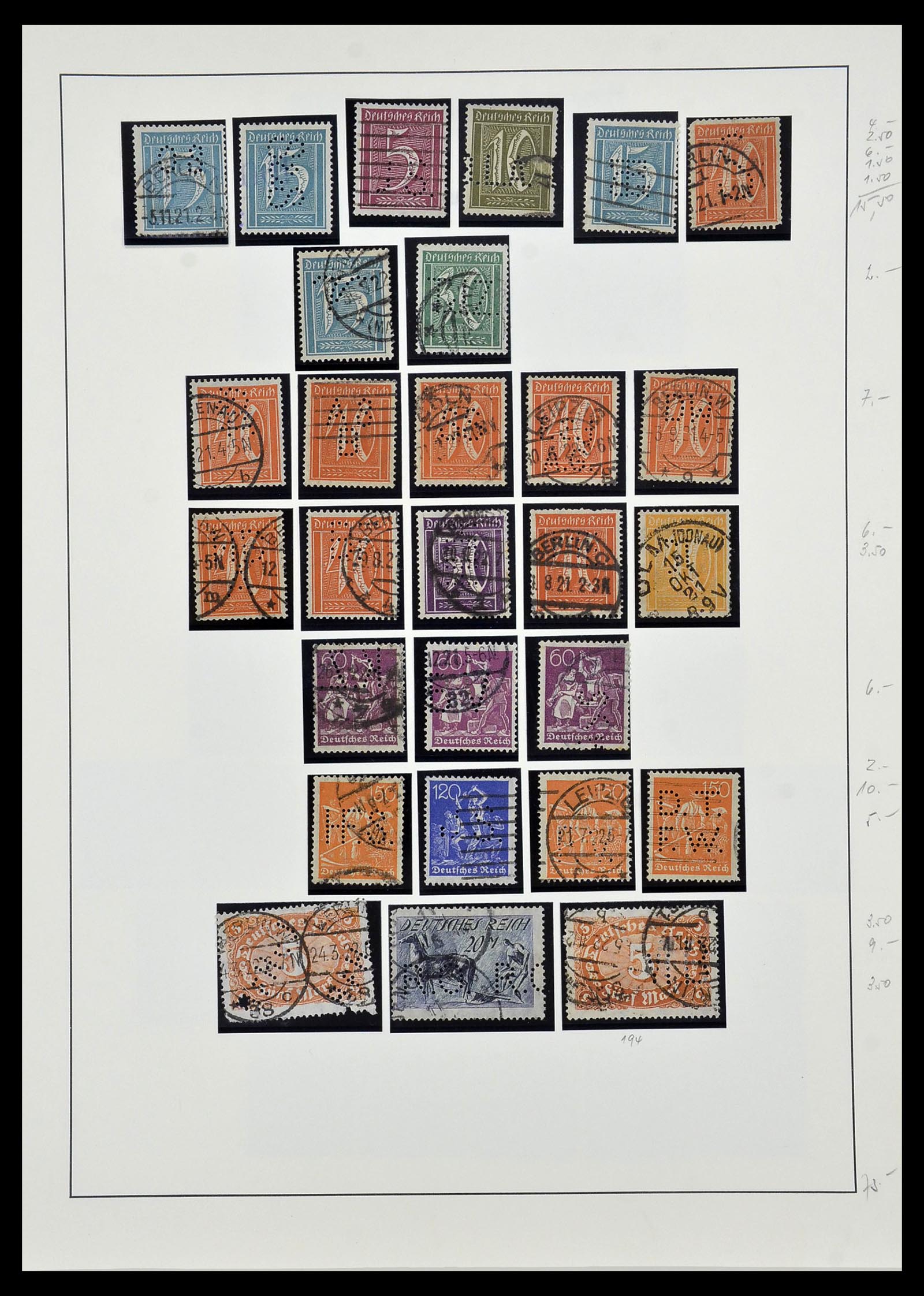 34409 010 - Stamp Collection 34409 German Reich perfins.