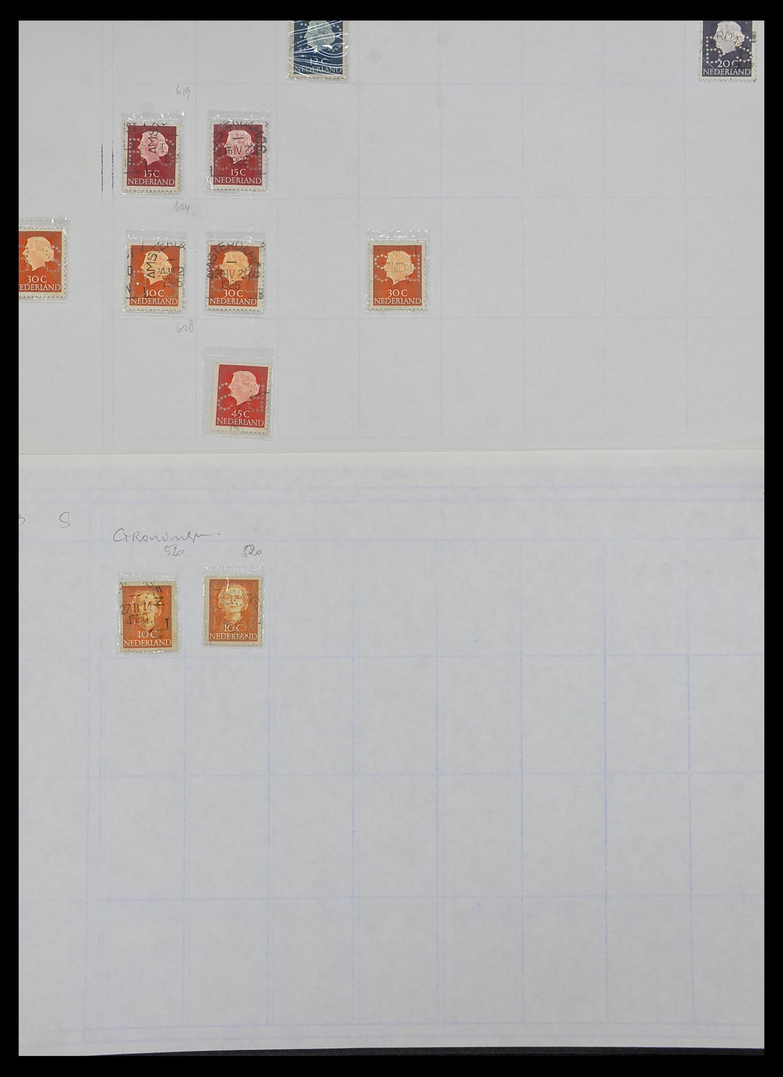 34414 028 - Stamp Collection 34414 Netherlands perfins 1872-1990.