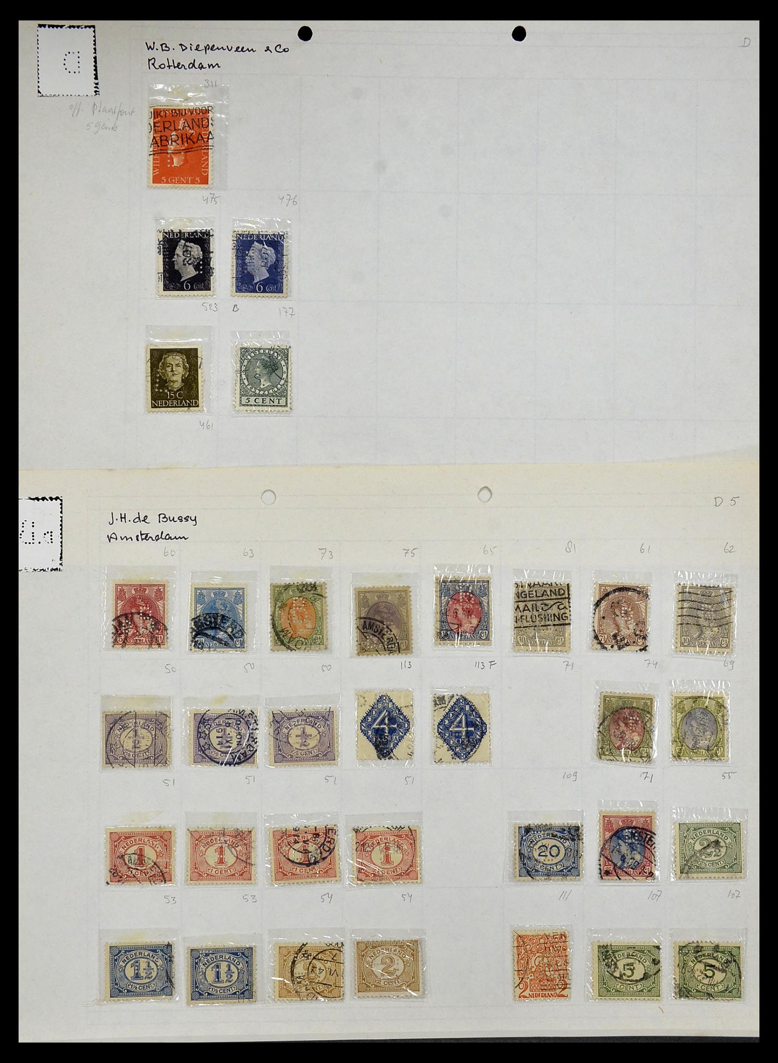 34414 039 - Stamp Collection 34414 Netherlands perfins 1872-1990.