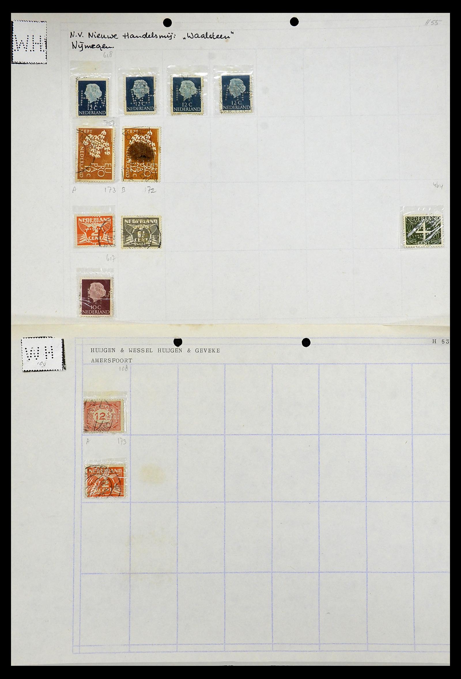 34414 053 - Stamp Collection 34414 Netherlands perfins 1872-1990.