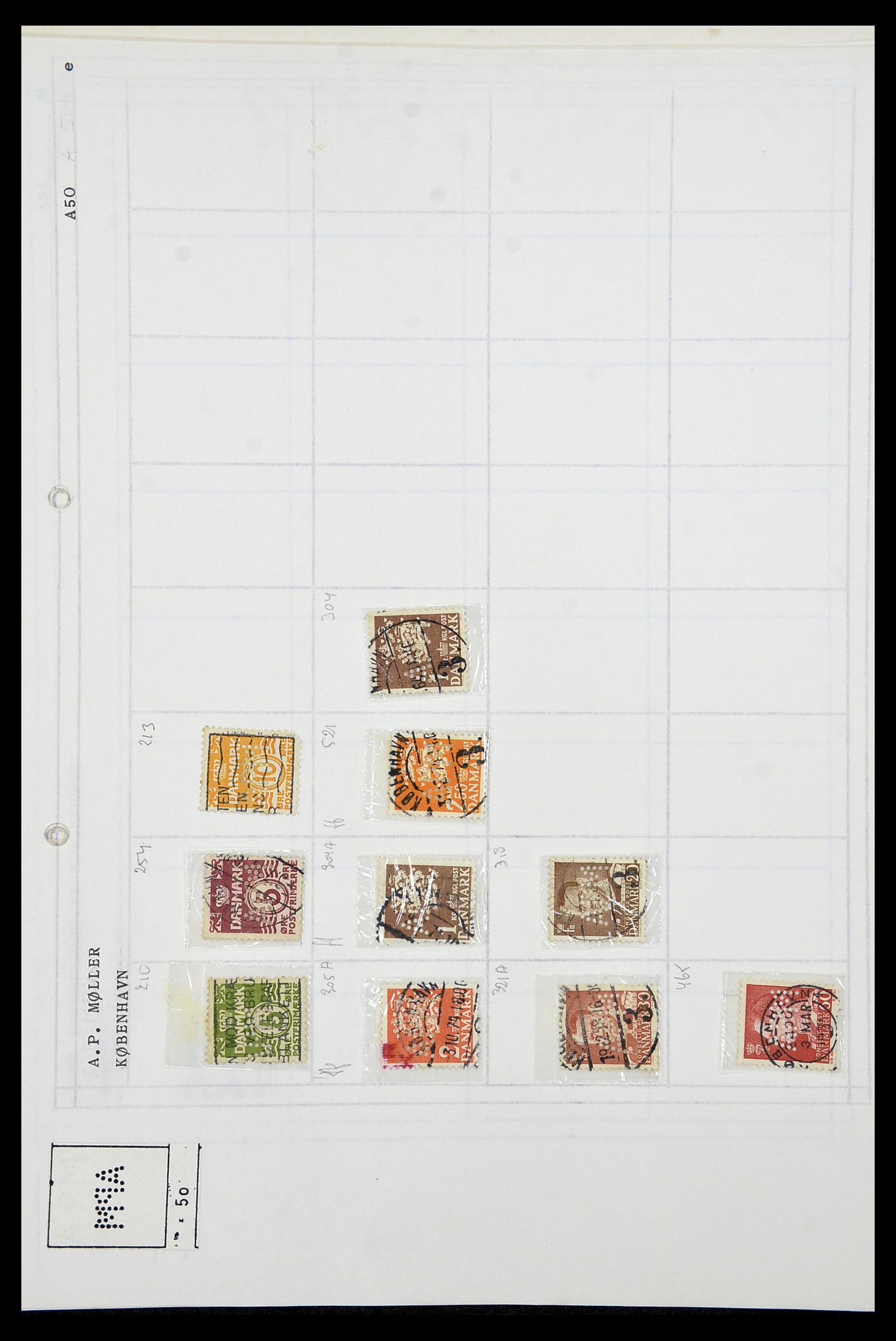 34415 014 - Stamp Collection 34415 Denmark perfins 1875-1980.