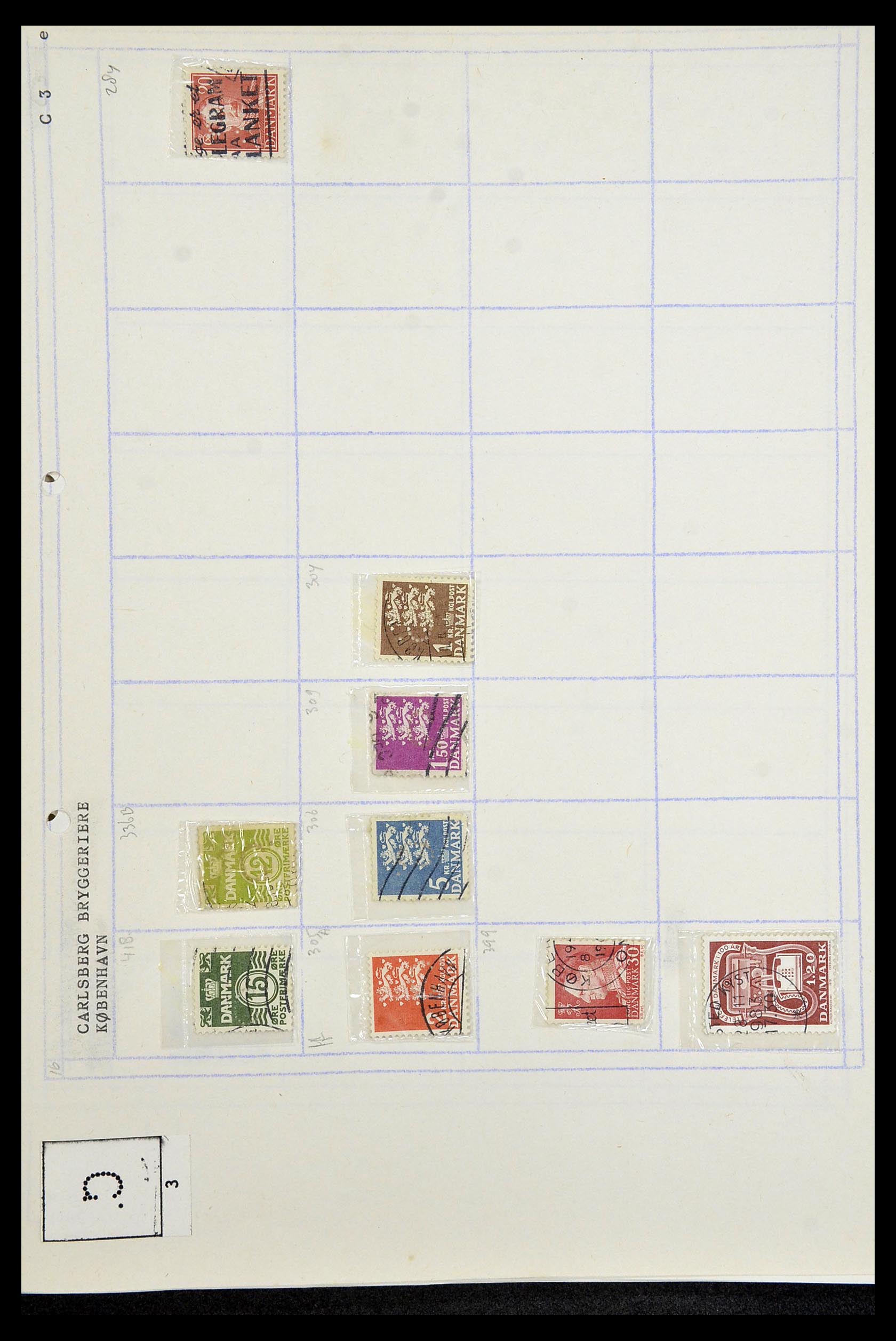 34415 038 - Postzegelverzameling 34415 Denemarken perfins 1875-1980.