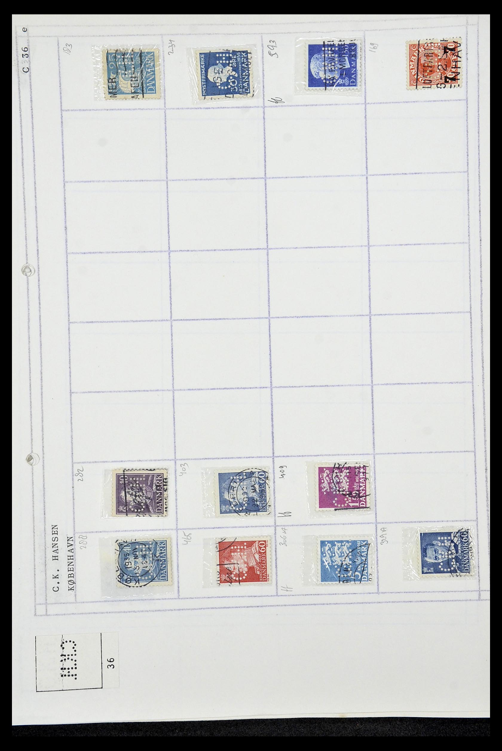 34415 045 - Stamp Collection 34415 Denmark perfins 1875-1980.