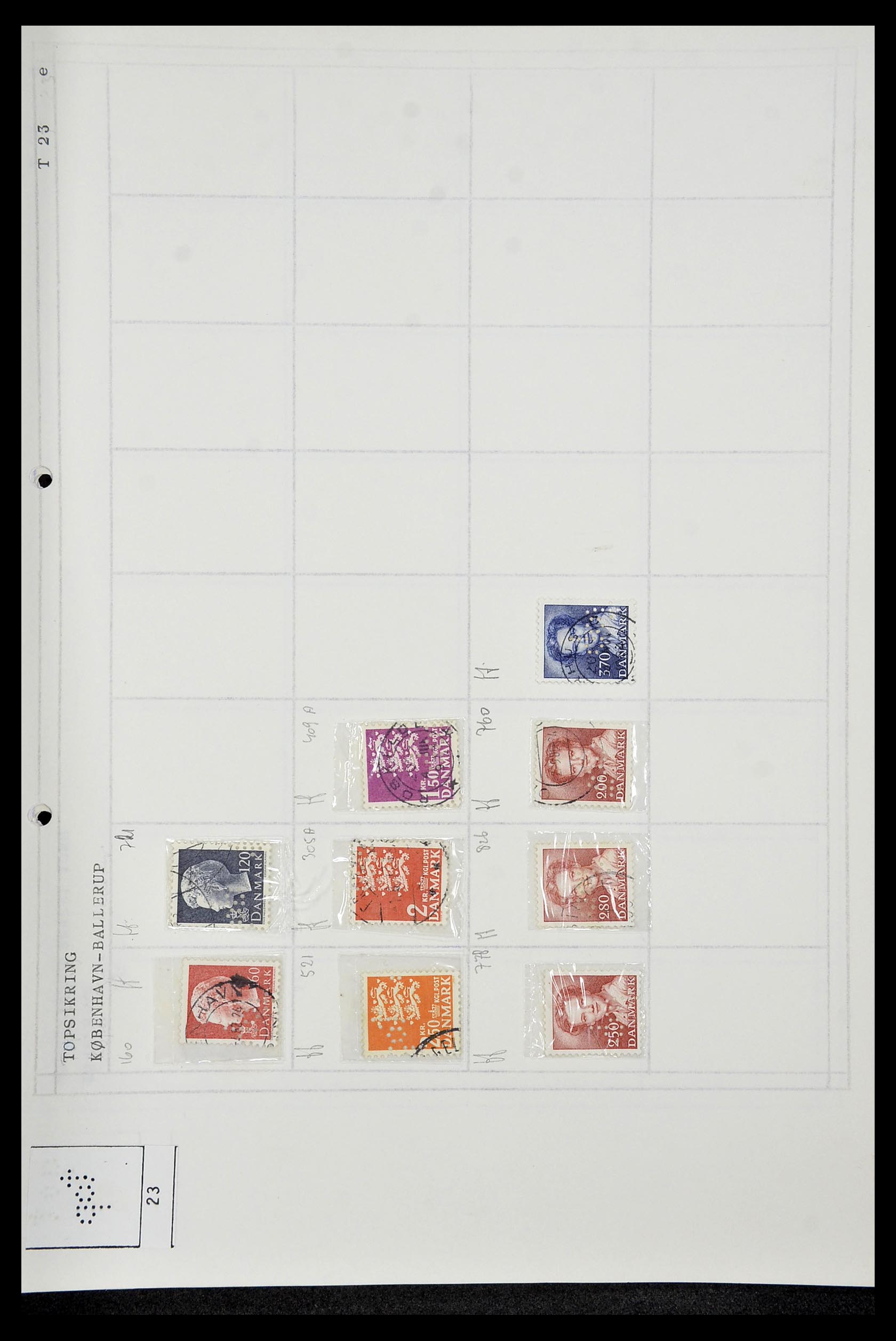 34415 254 - Stamp Collection 34415 Denmark perfins 1875-1980.