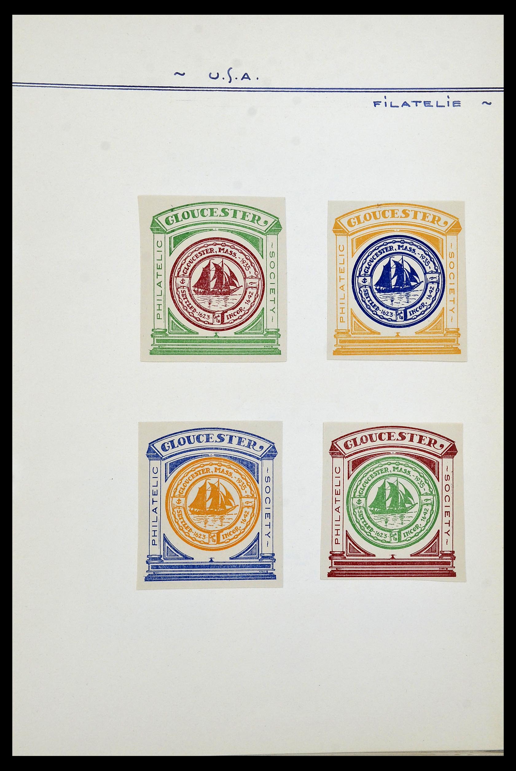 34486 004 - Postzegelverzameling 34486 USA filatelistische labels 1926-1960.