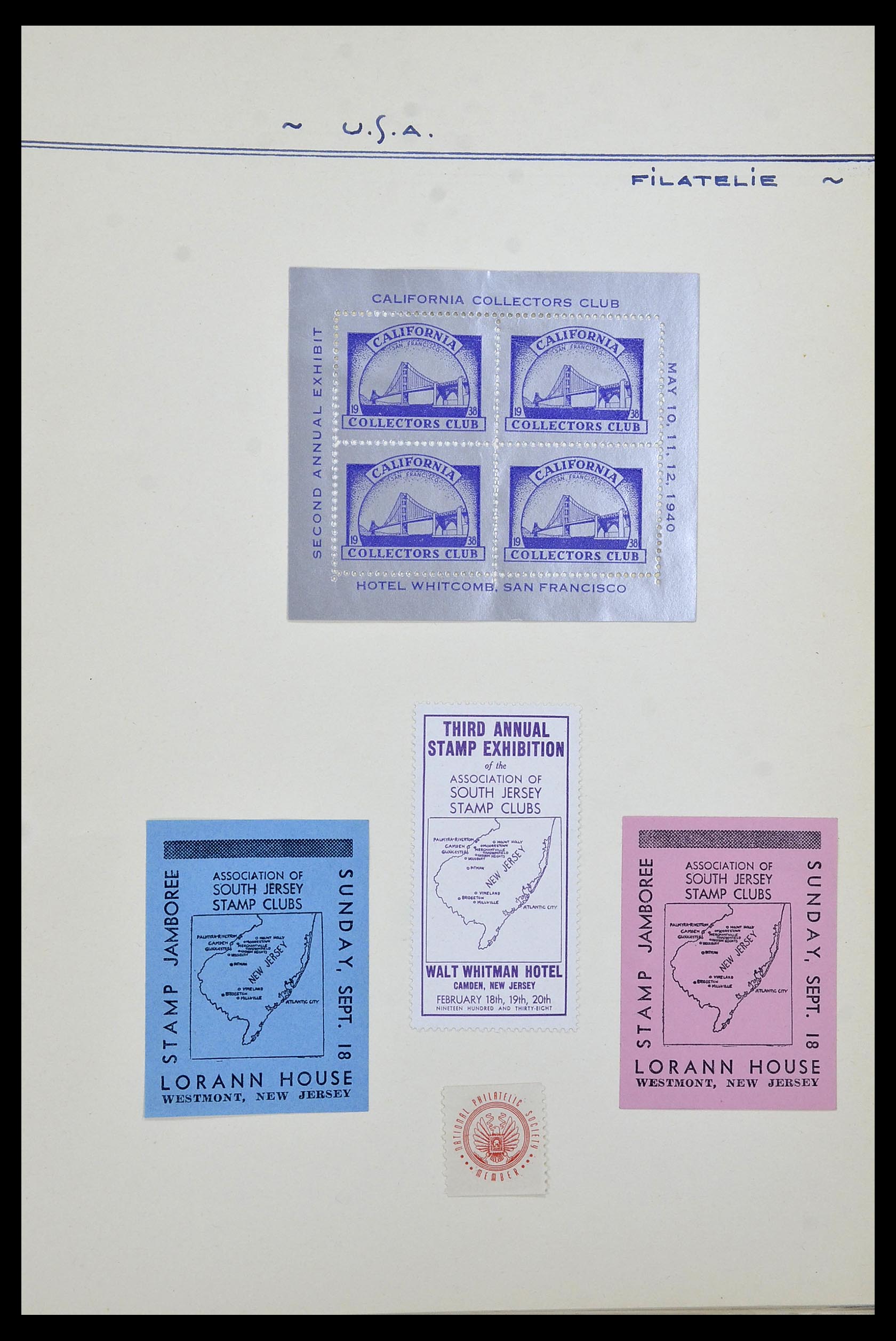 34486 005 - Postzegelverzameling 34486 USA filatelistische labels 1926-1960.