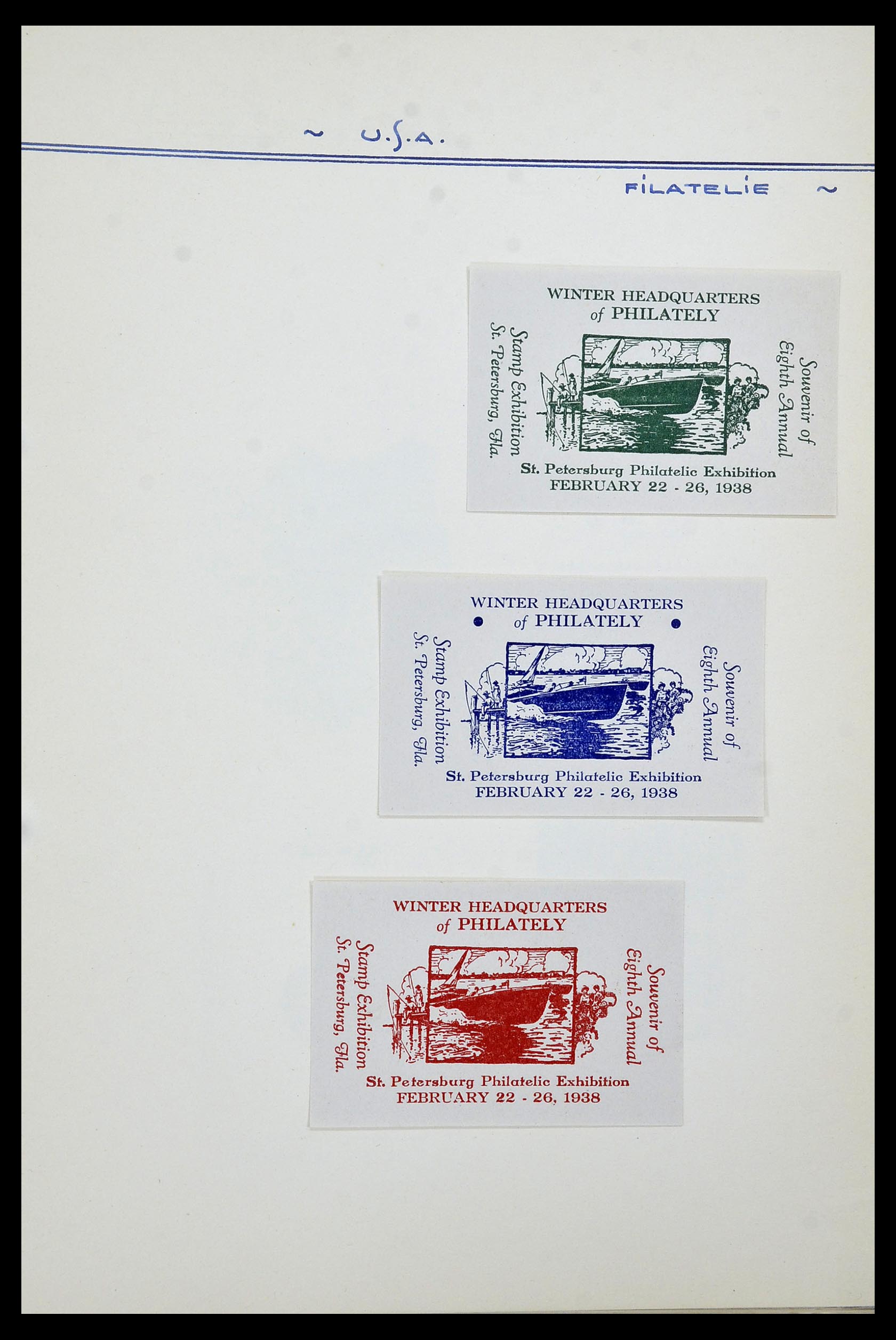 34486 007 - Postzegelverzameling 34486 USA filatelistische labels 1926-1960.