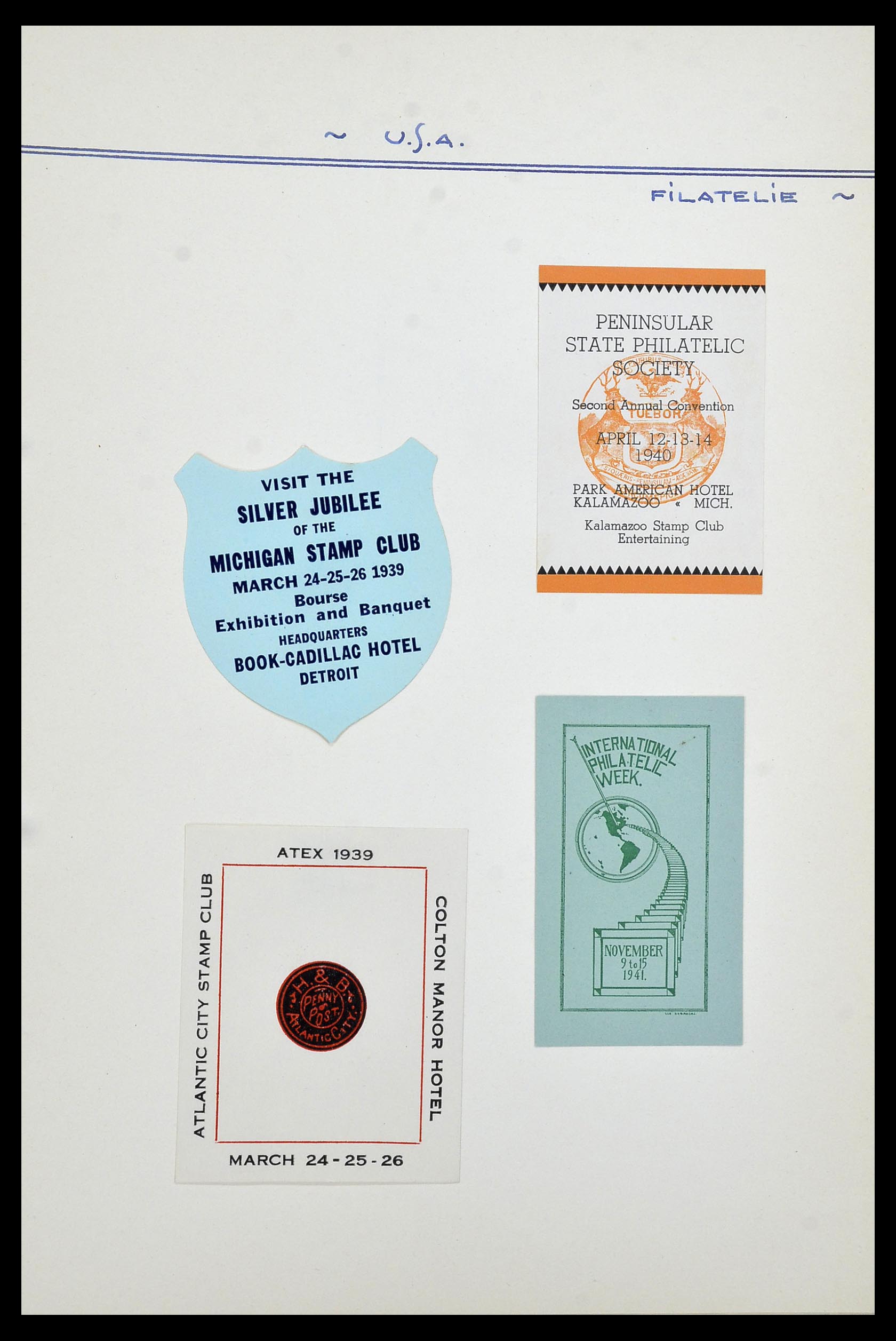 34486 008 - Postzegelverzameling 34486 USA filatelistische labels 1926-1960.