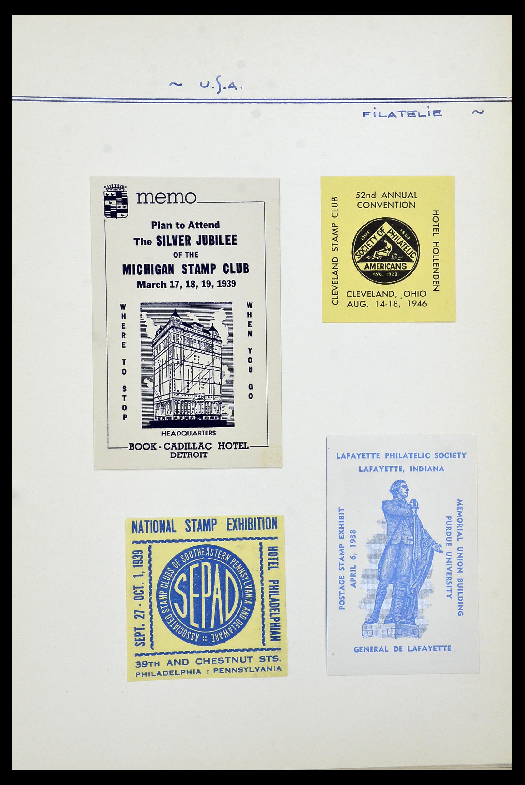 34486 014 - Postzegelverzameling 34486 USA filatelistische labels 1926-1960.