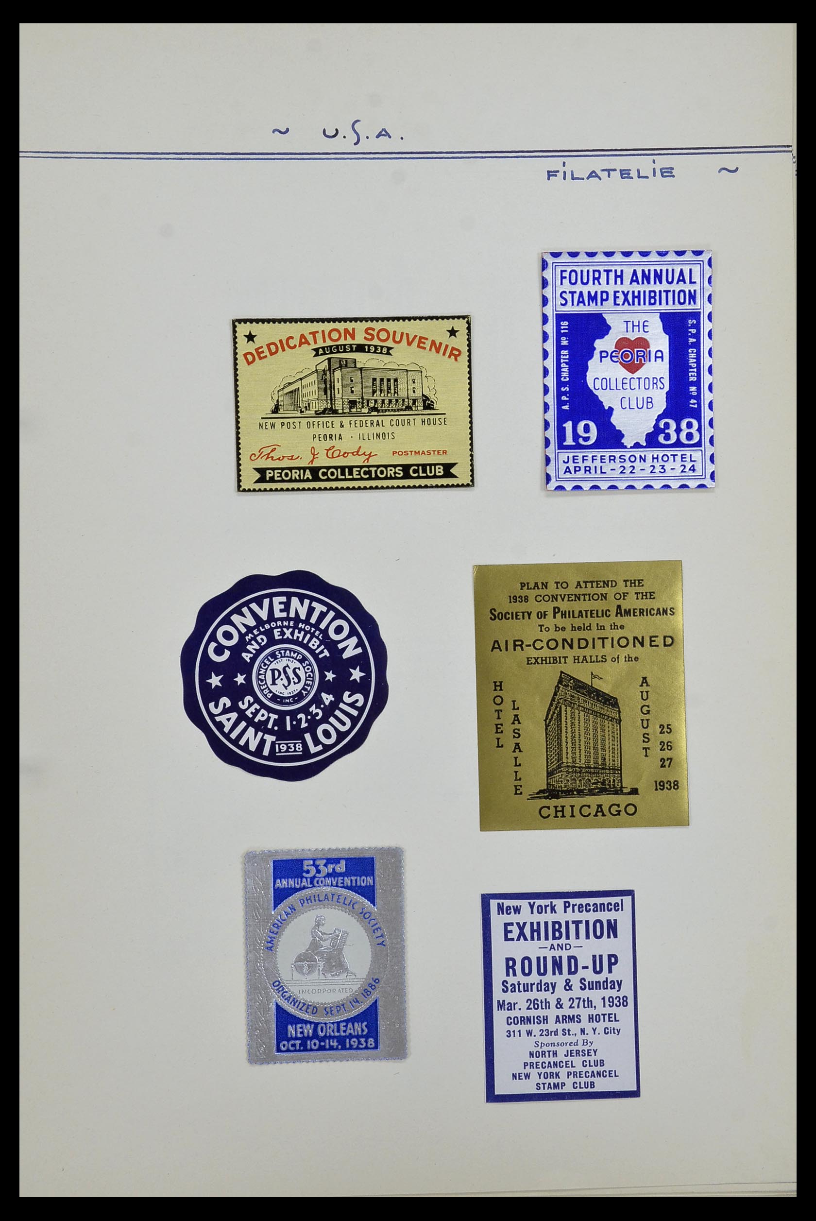 34486 022 - Postzegelverzameling 34486 USA filatelistische labels 1926-1960.