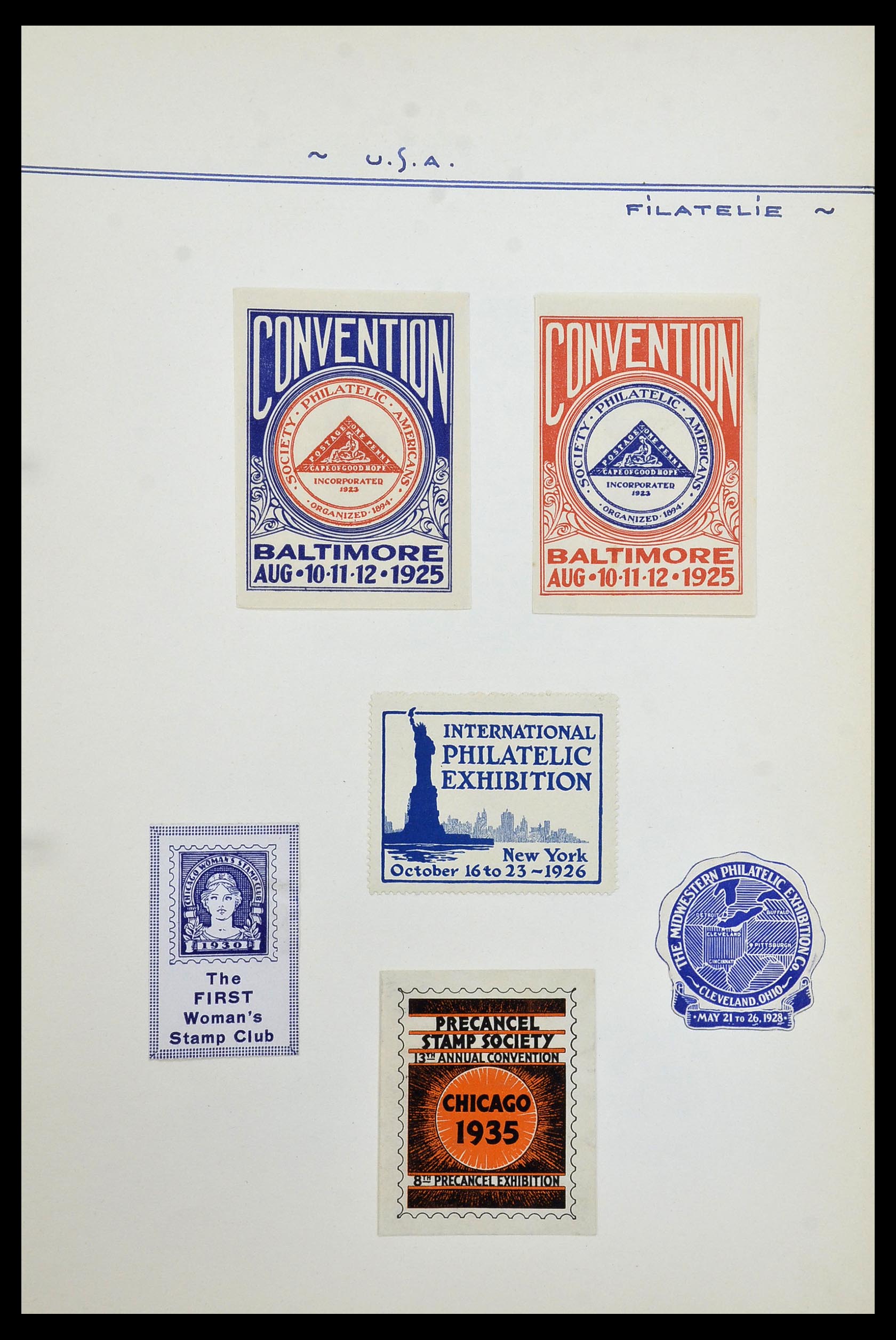 34486 023 - Postzegelverzameling 34486 USA filatelistische labels 1926-1960.