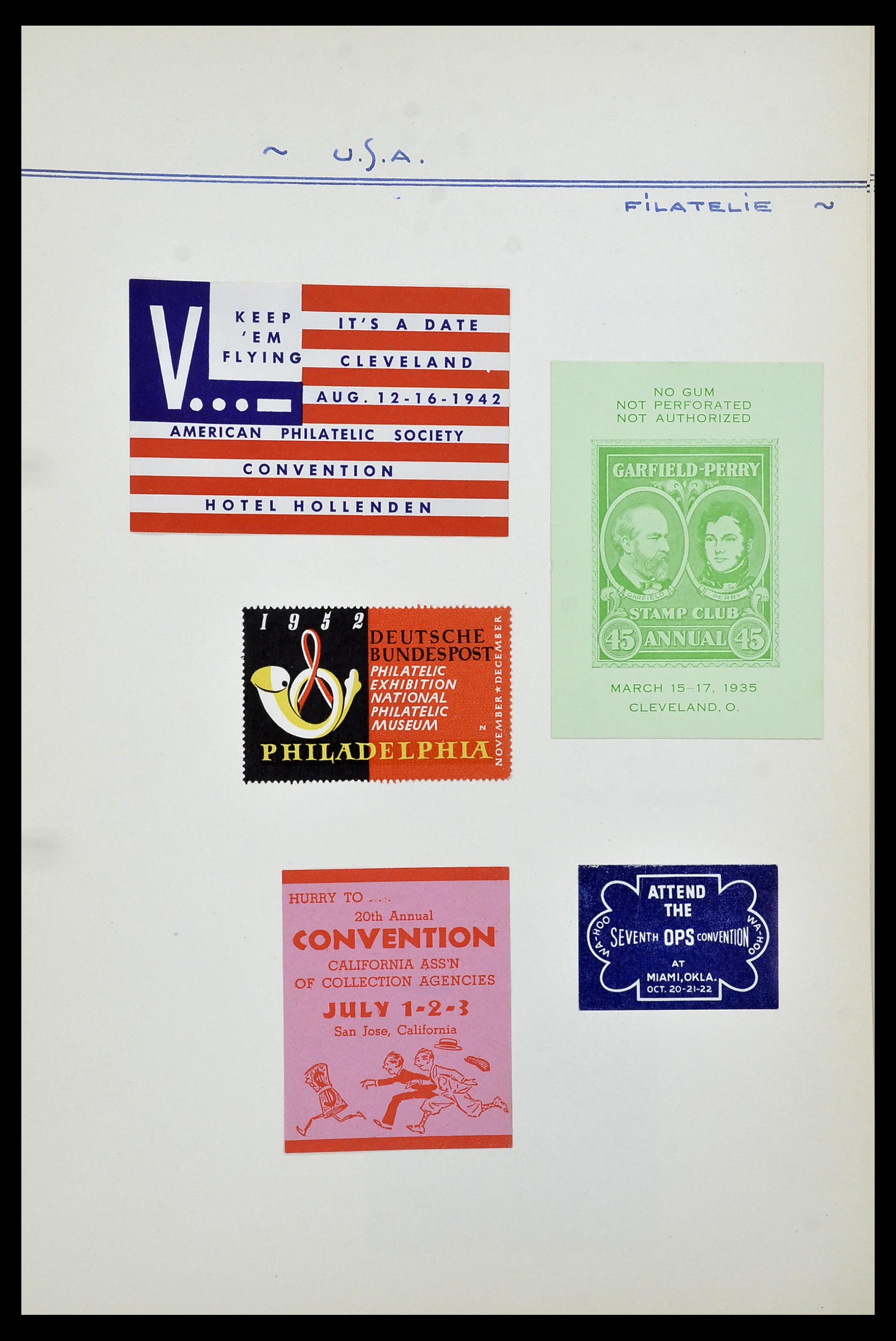 34486 027 - Postzegelverzameling 34486 USA filatelistische labels 1926-1960.