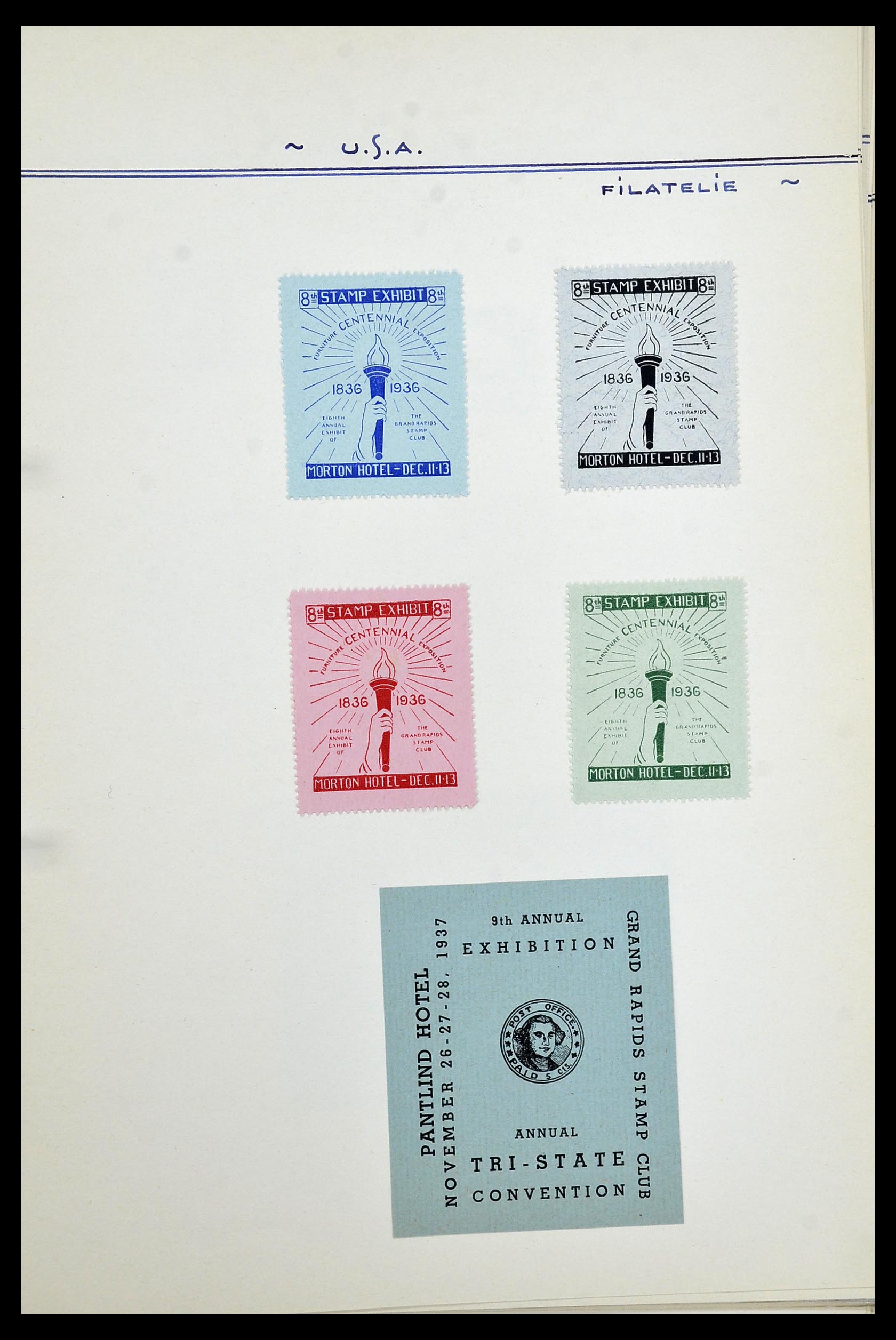 34486 028 - Postzegelverzameling 34486 USA filatelistische labels 1926-1960.