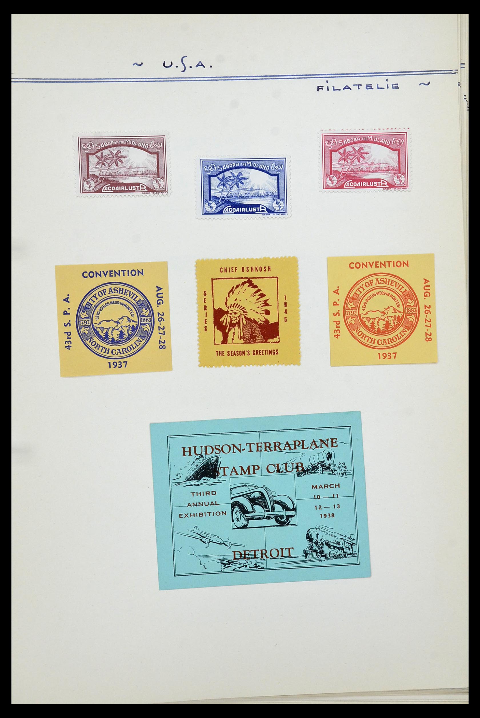 34486 029 - Postzegelverzameling 34486 USA filatelistische labels 1926-1960.