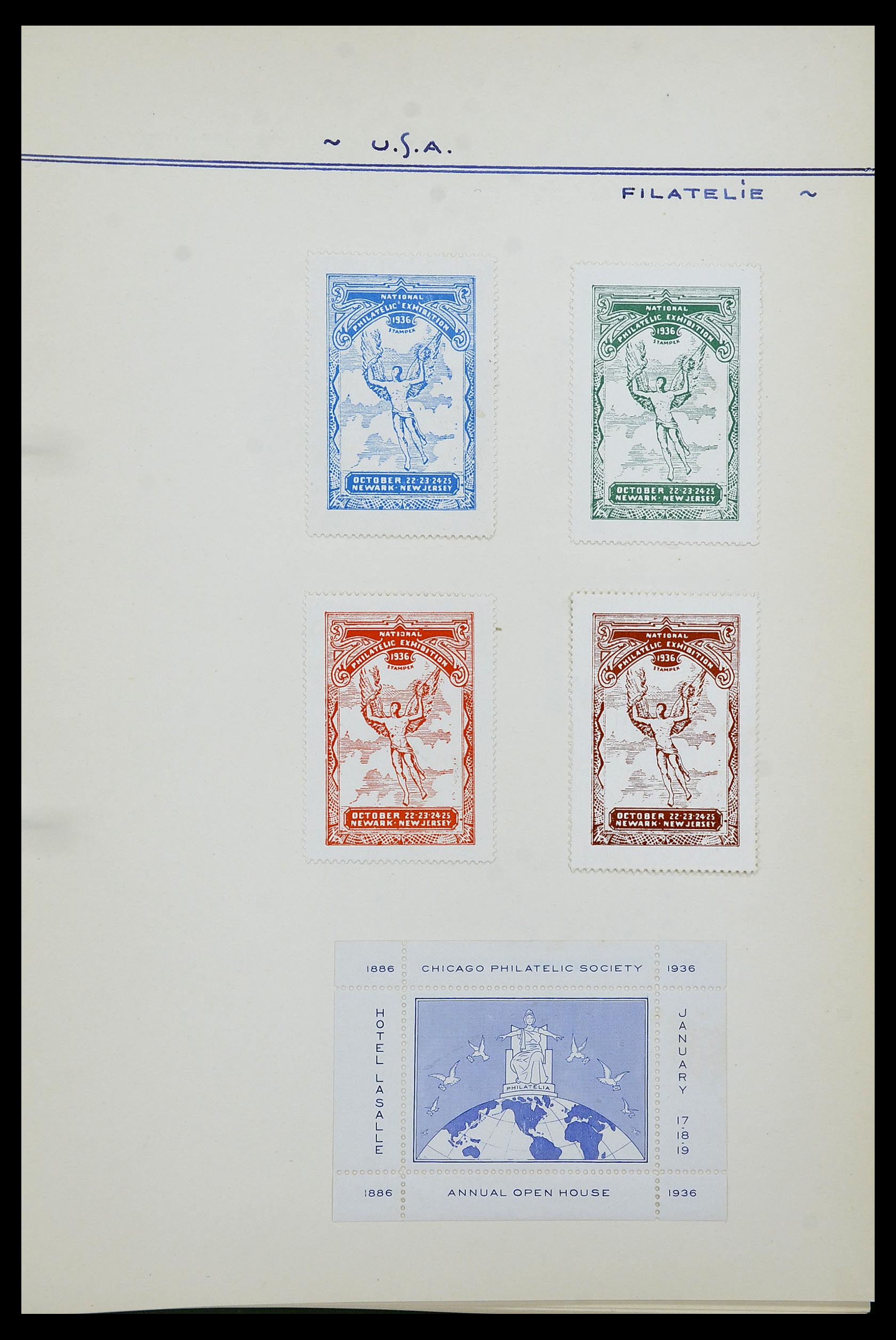 34486 039 - Postzegelverzameling 34486 USA filatelistische labels 1926-1960.