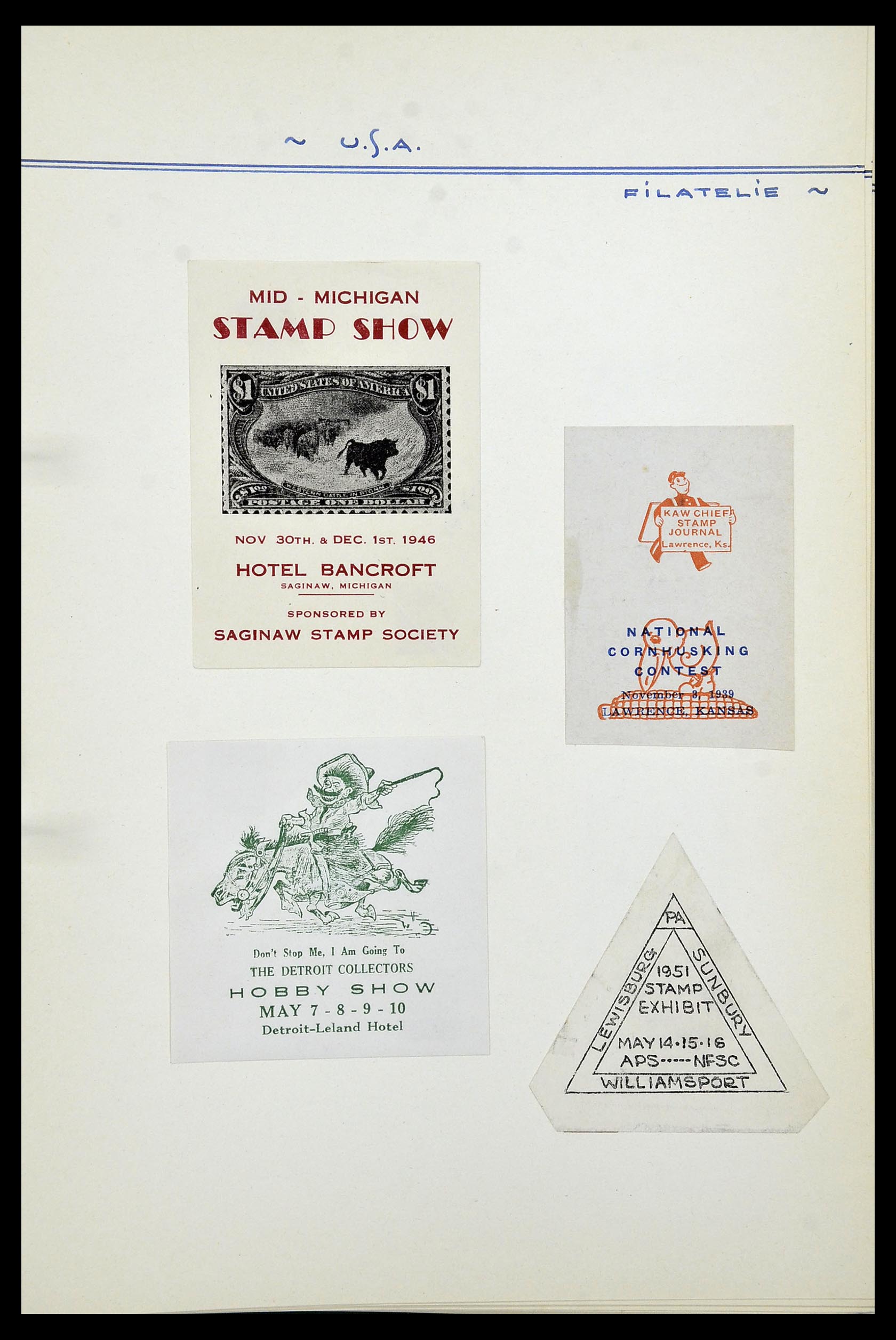 34486 042 - Postzegelverzameling 34486 USA filatelistische labels 1926-1960.