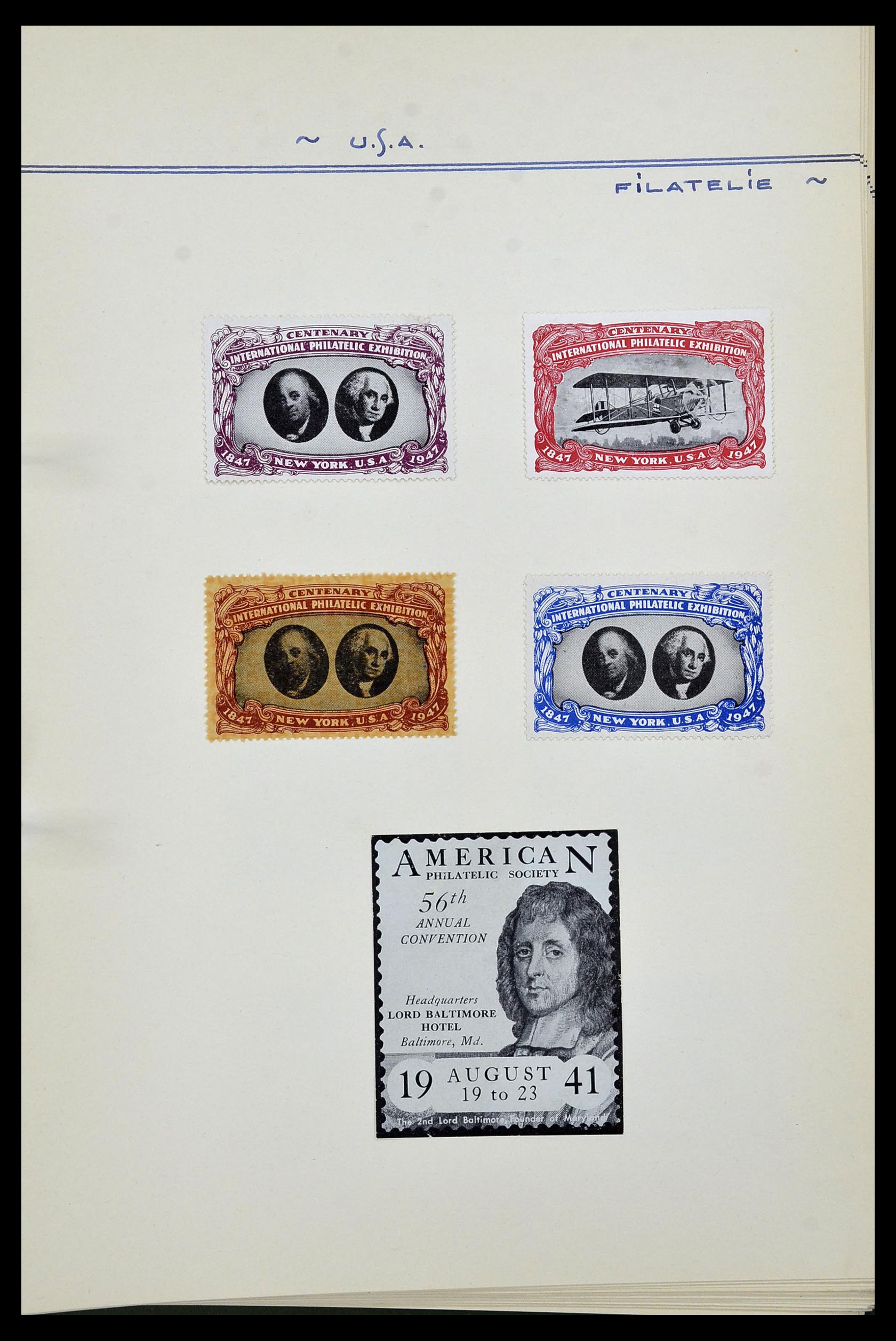 34486 056 - Postzegelverzameling 34486 USA filatelistische labels 1926-1960.