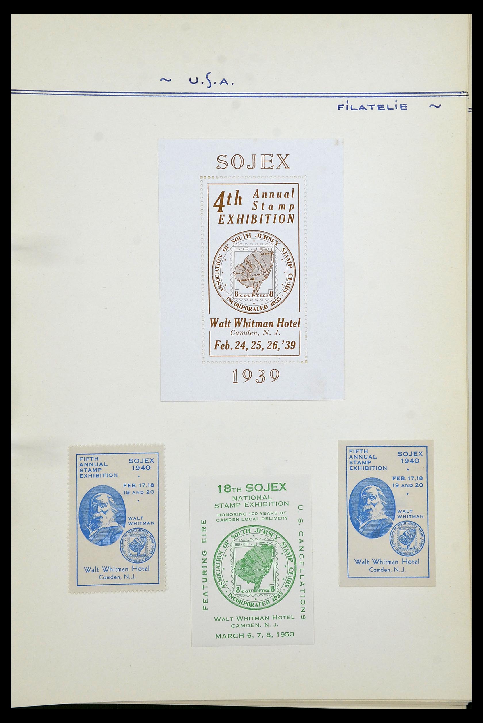 34486 058 - Postzegelverzameling 34486 USA filatelistische labels 1926-1960.