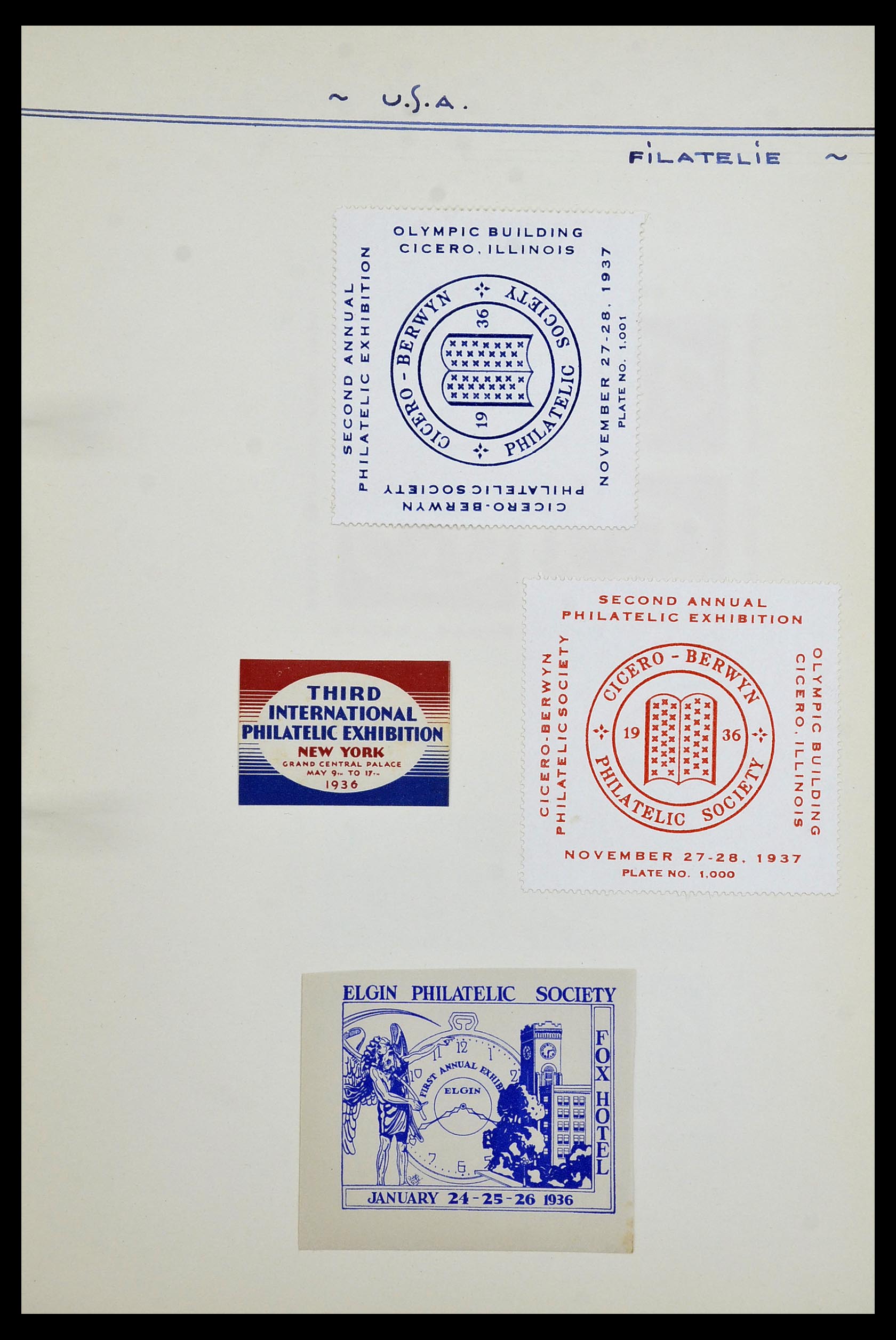 34486 064 - Postzegelverzameling 34486 USA filatelistische labels 1926-1960.