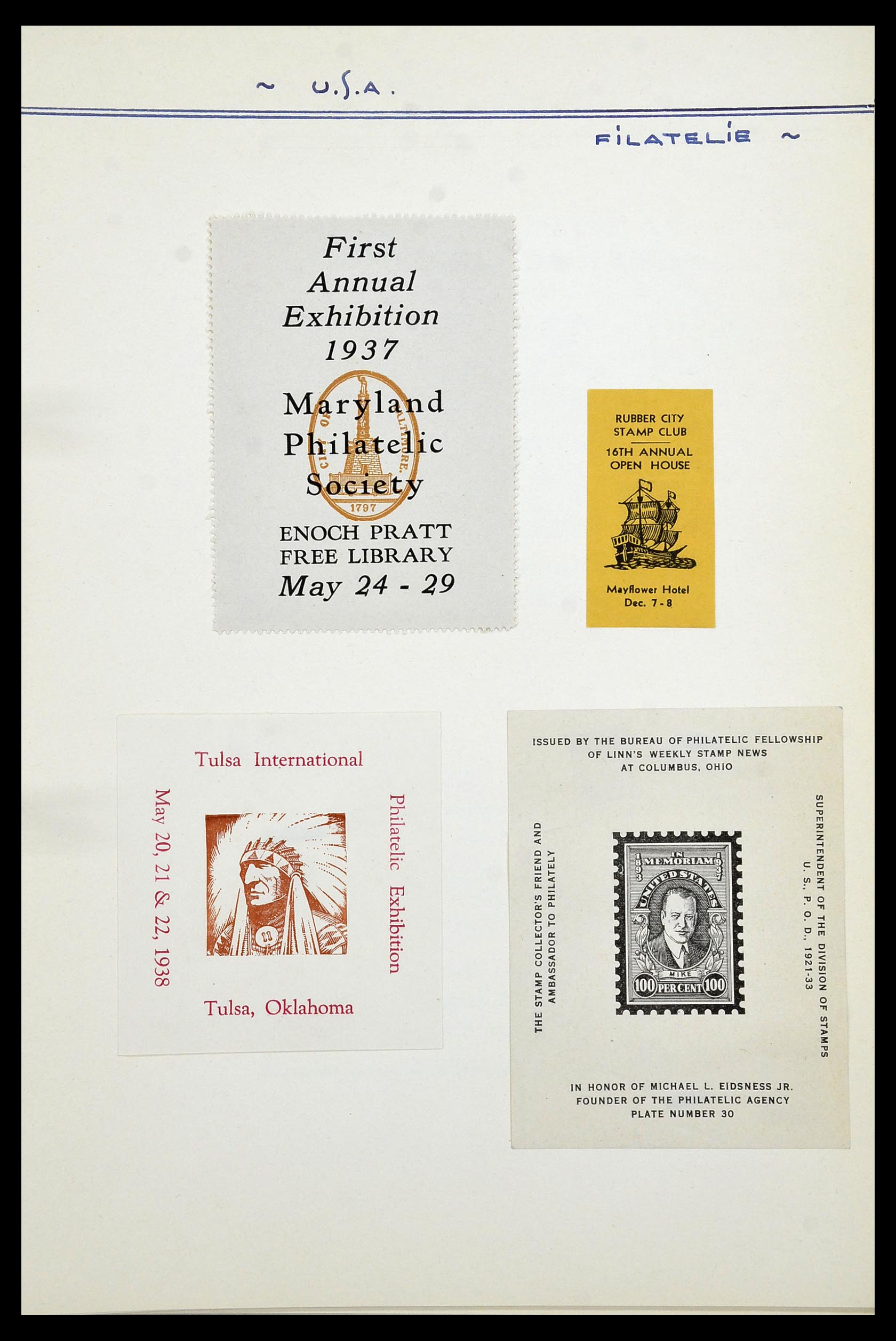 34486 073 - Postzegelverzameling 34486 USA filatelistische labels 1926-1960.