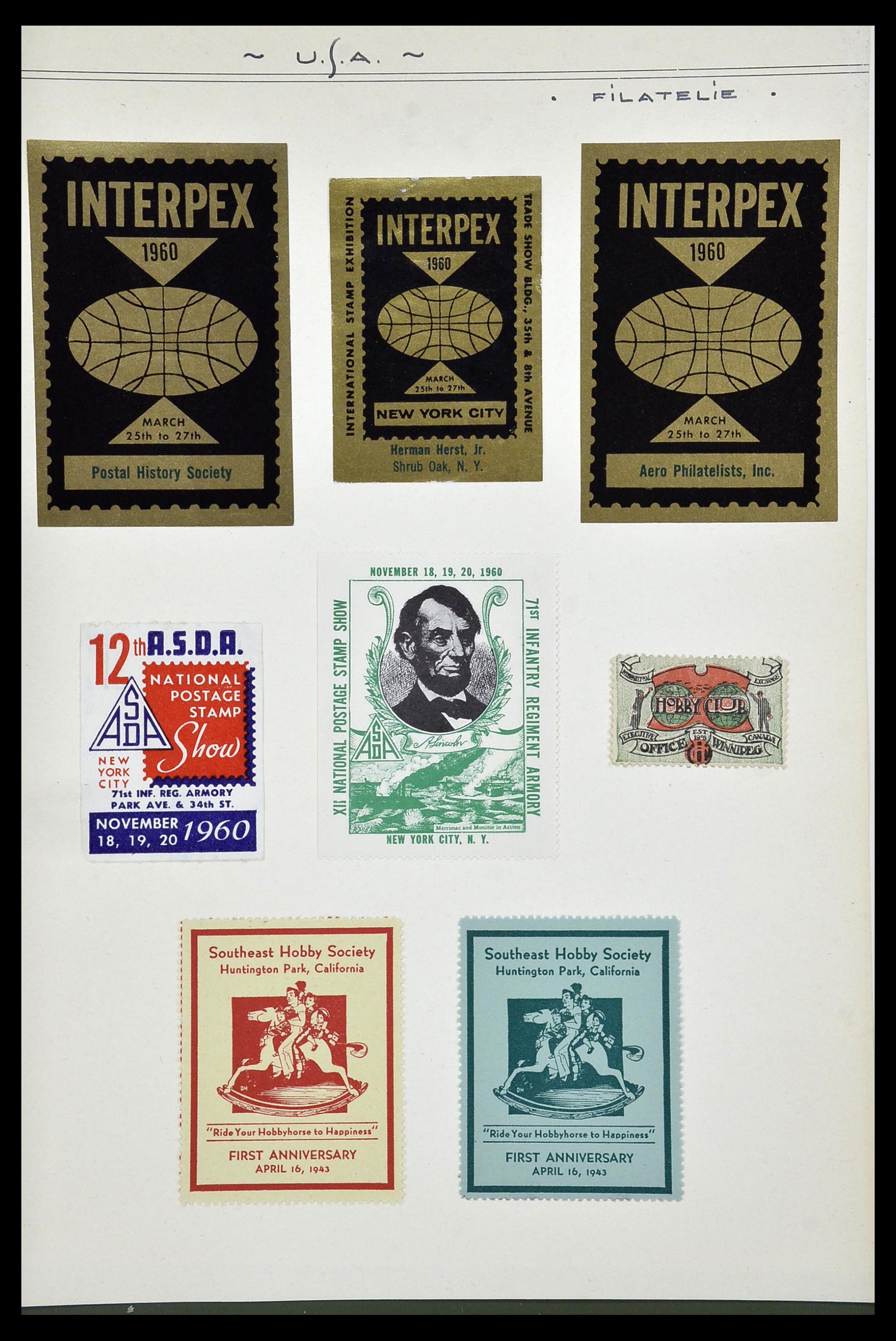 34486 084 - Postzegelverzameling 34486 USA filatelistische labels 1926-1960.