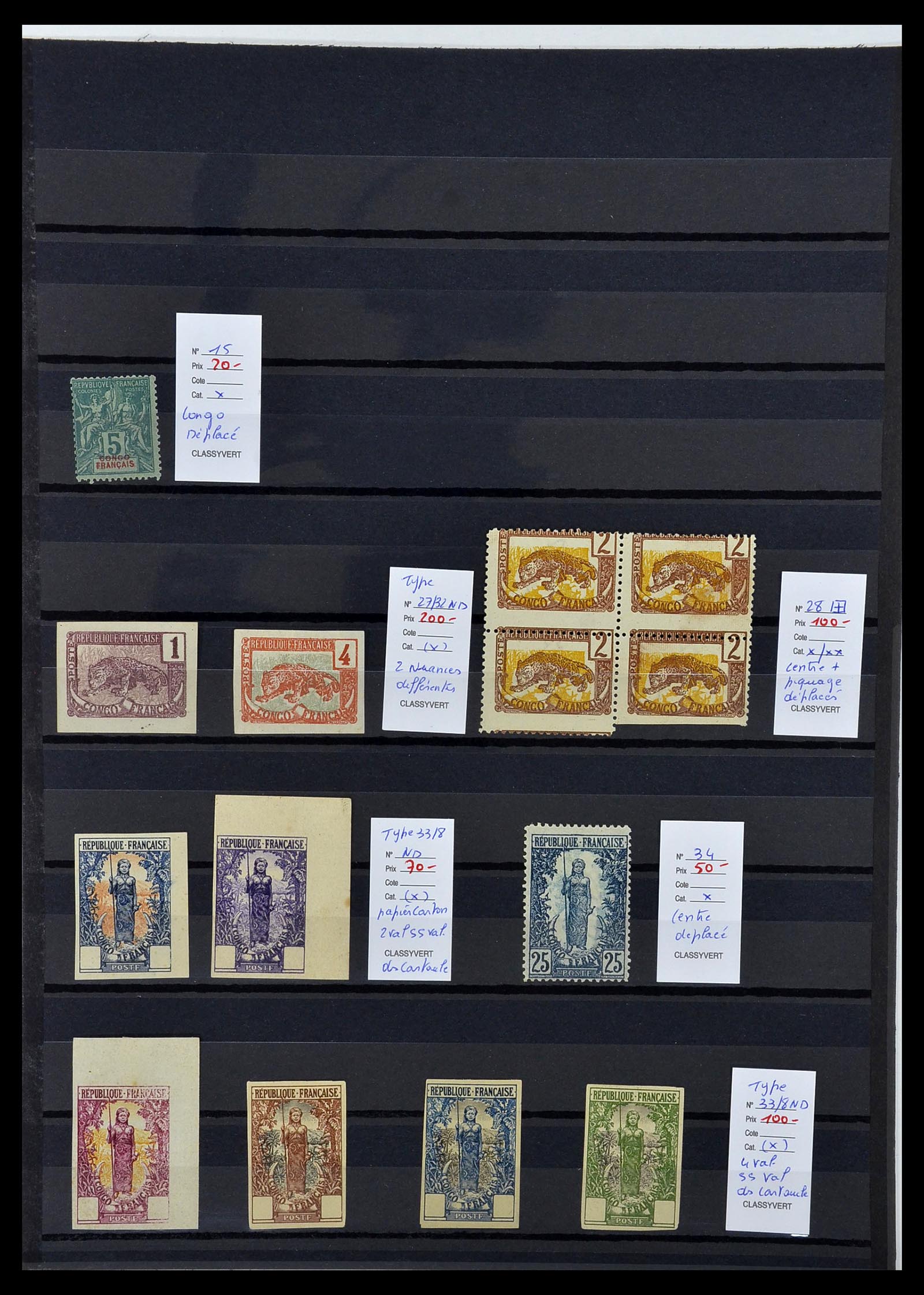 34488 001 - Postzegelverzameling 34488 Frans Congo proeven en variëteiten 1892-19