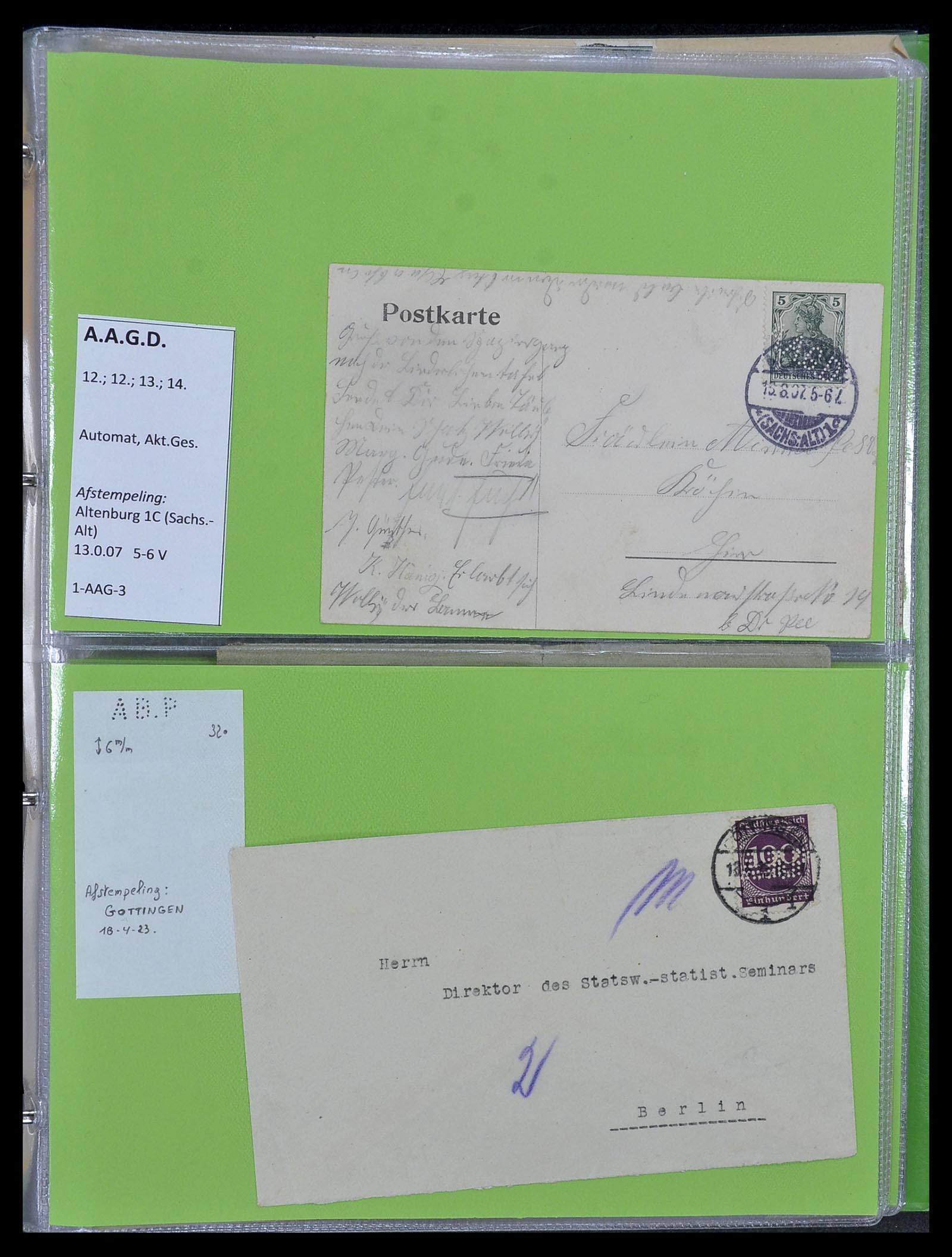 34504 003 - Postzegelverzameling 34504 Duitsland firmaperforaties op brief 1907-1