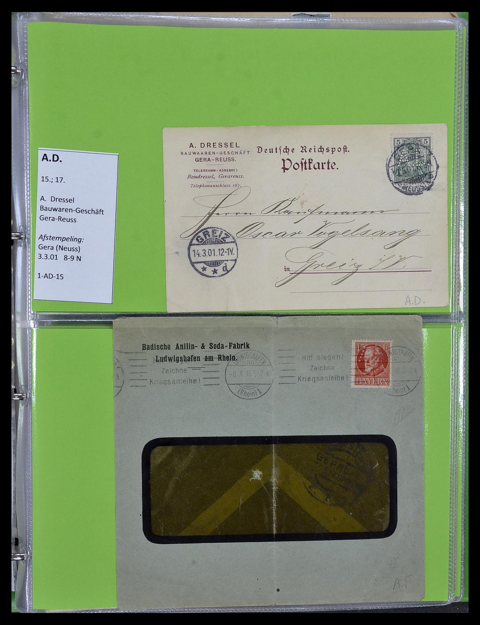 34504 005 - Postzegelverzameling 34504 Duitsland firmaperforaties op brief 1907-1